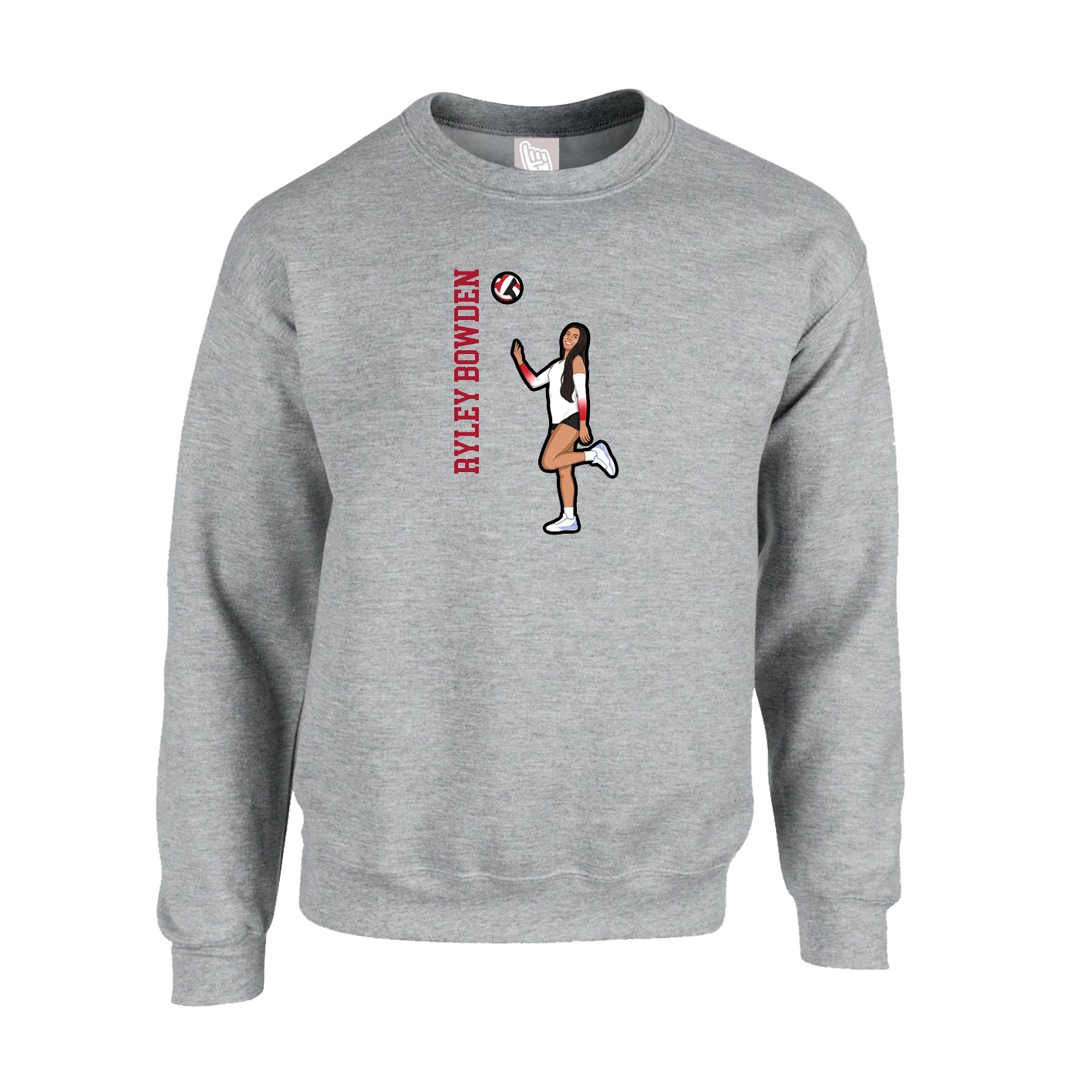 Fleece Crew — Name Vertical in Grey