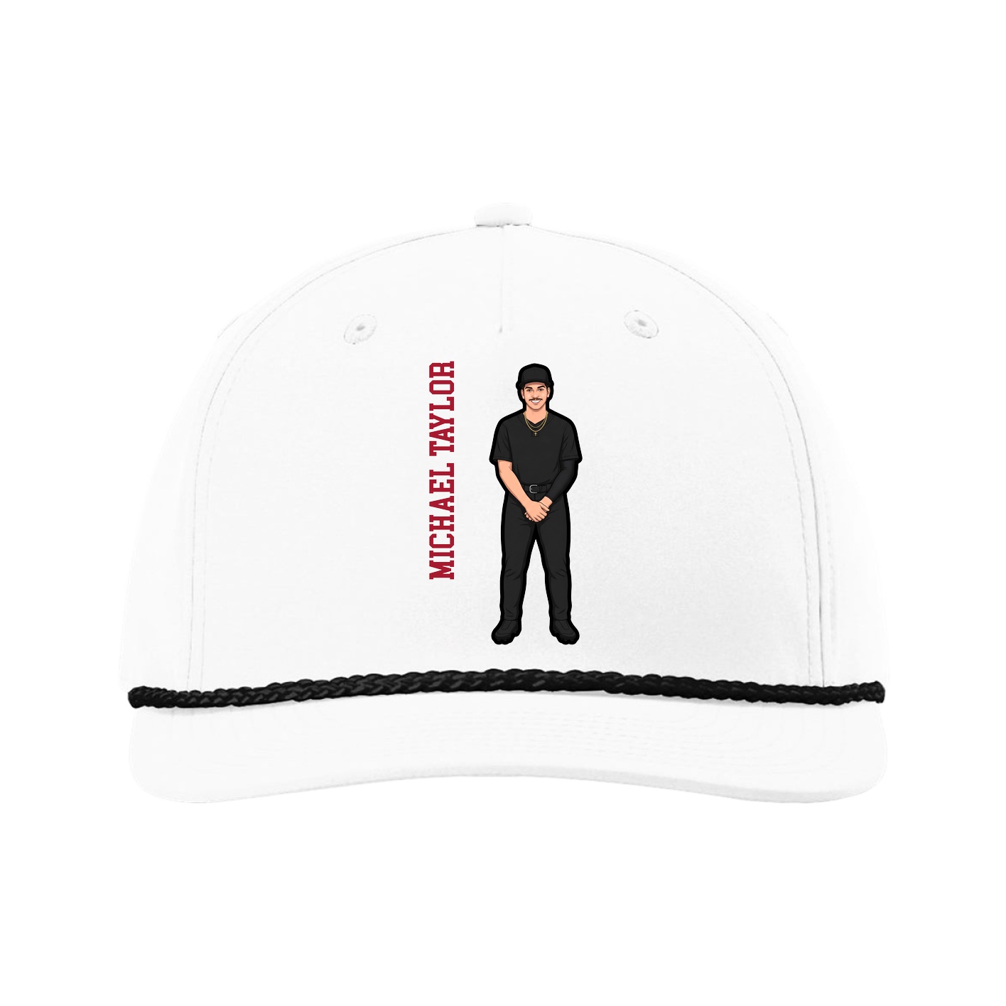 Five-Panel Classic Rope Cap — Name Vertical in White