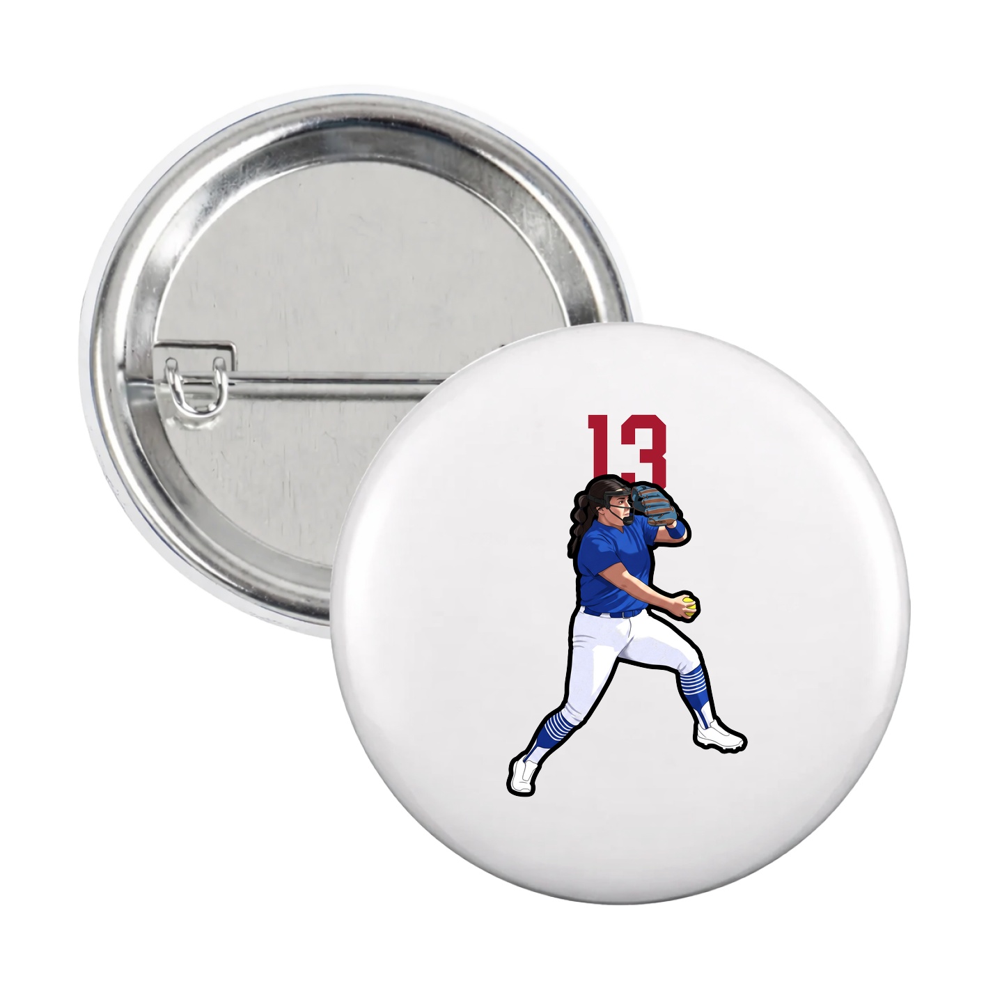 Game Day Button — Number Top in White