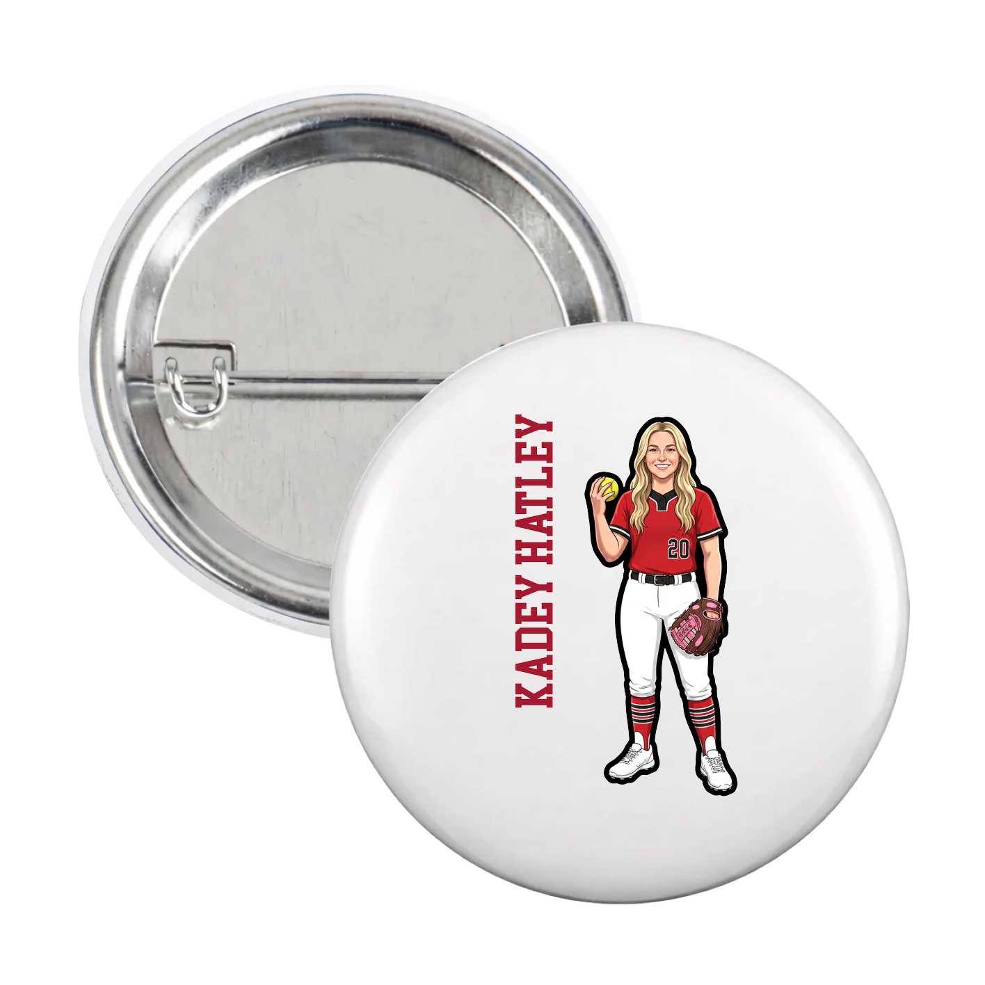 Game Day Button — Name Vertical in White