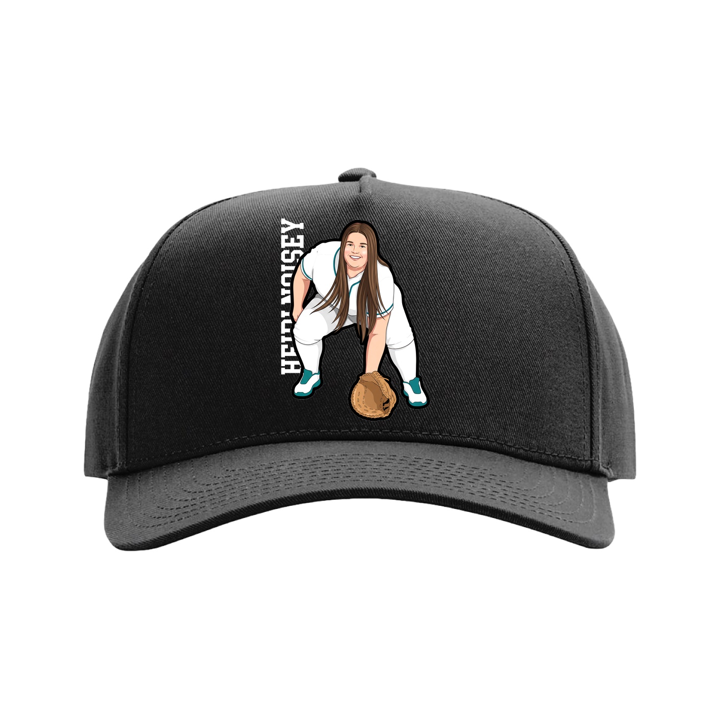 Full Fabric Five-Panel Champ Cap — Name Vertical in Black