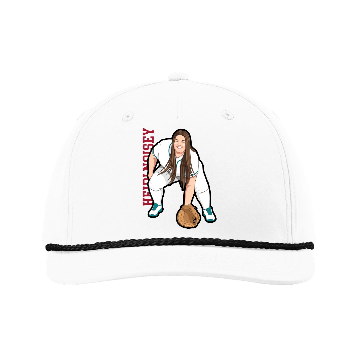 Five-Panel Classic Rope Cap — Name Vertical in White