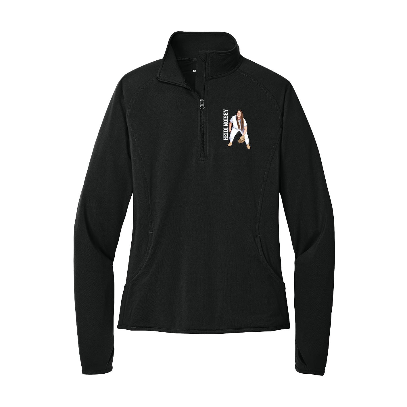 Women's Q-Zip Pullover — Name Vertical in Black