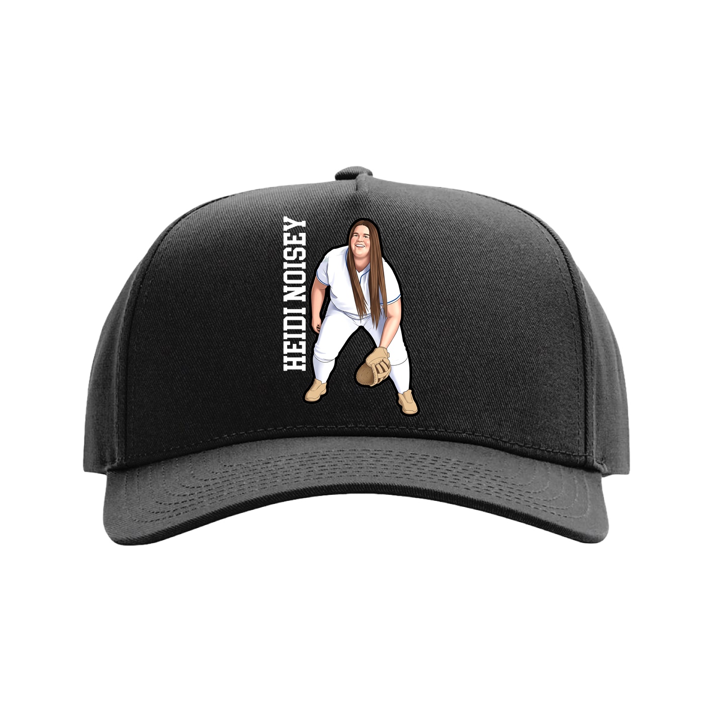 Full Fabric Five-Panel Champ Cap — Name Vertical in Black