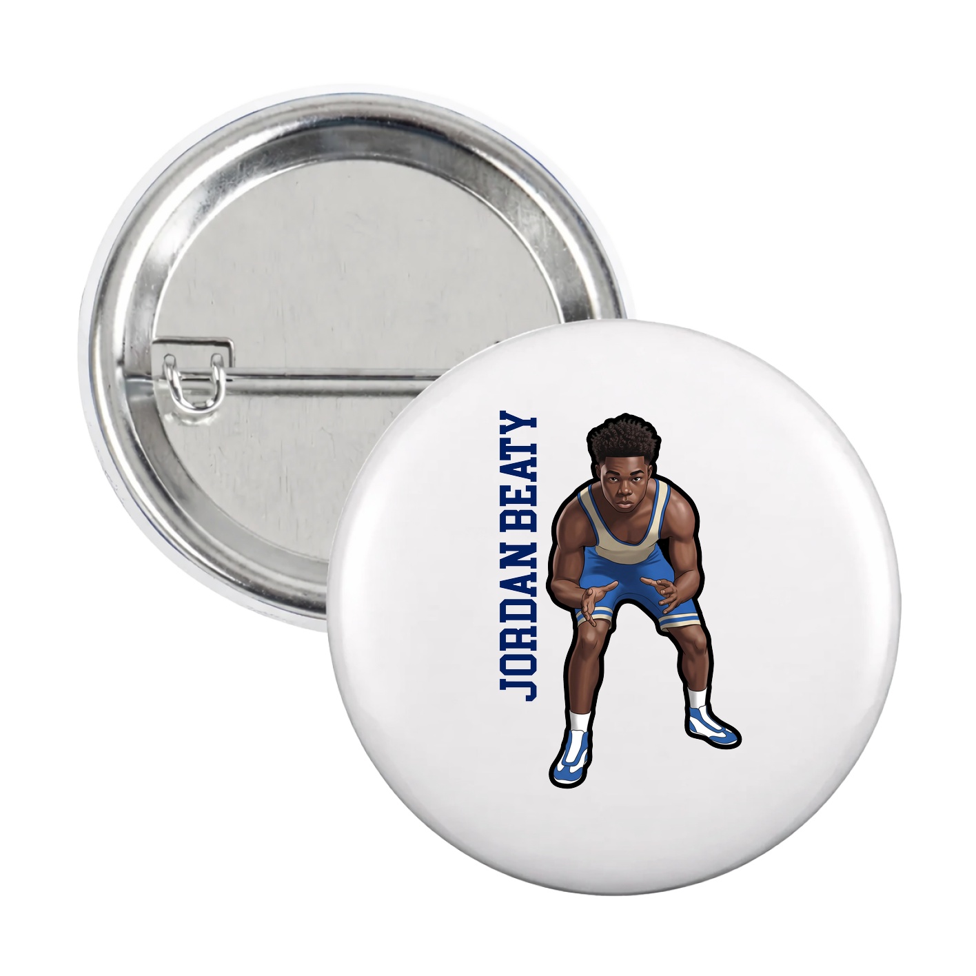 Game Day Button — Name Vertical in White