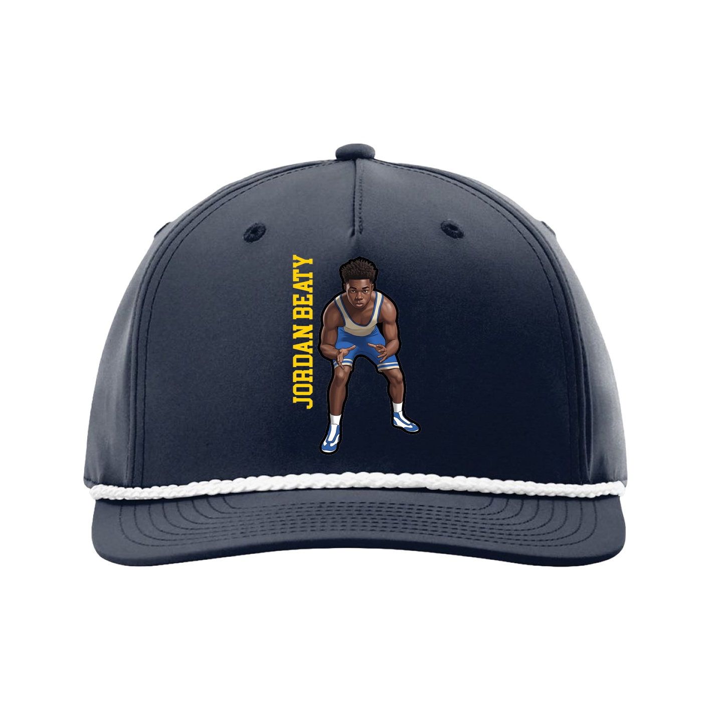 Five-Panel Classic Rope Cap — Name Vertical in Navy
