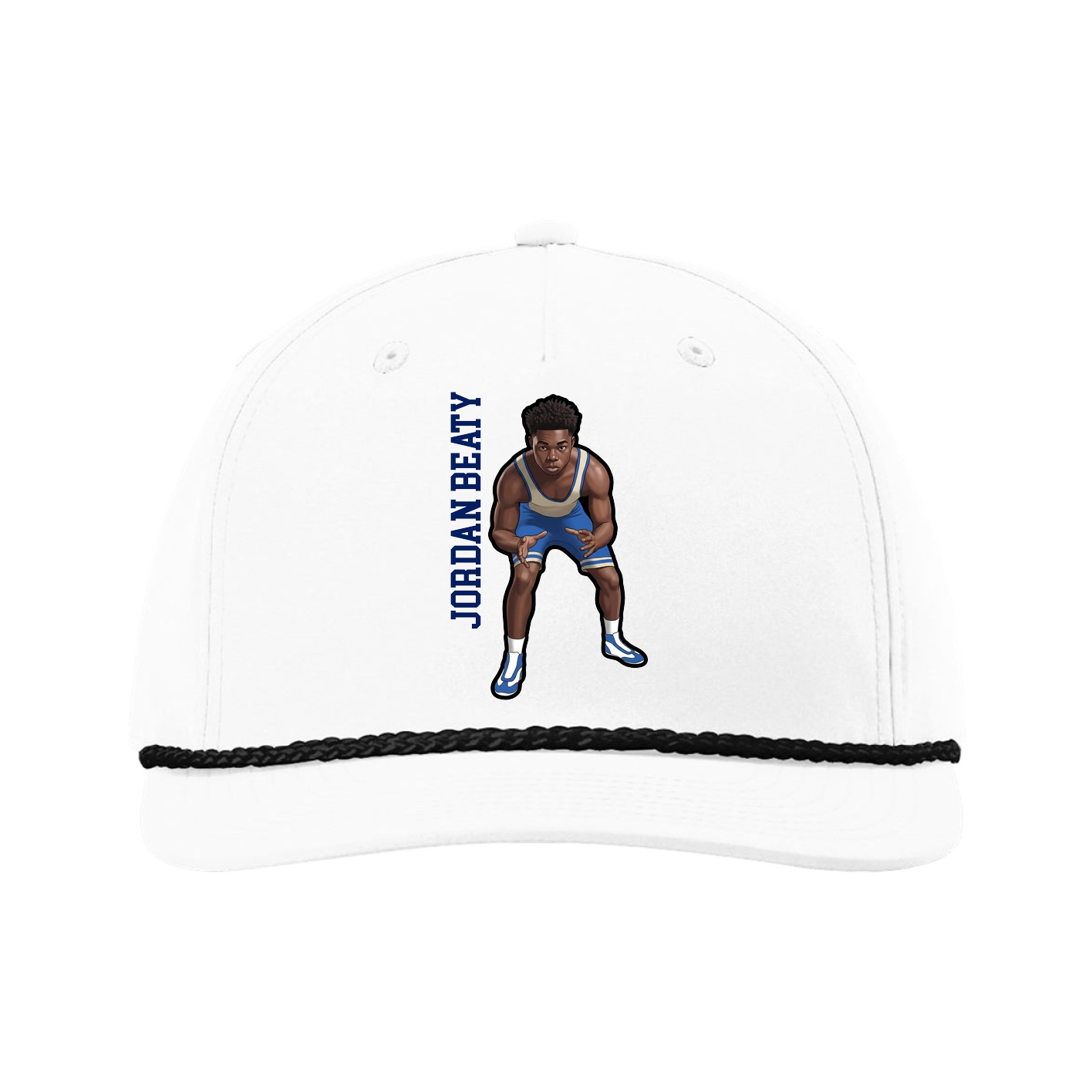 Five-Panel Classic Rope Cap — Name Vertical in White