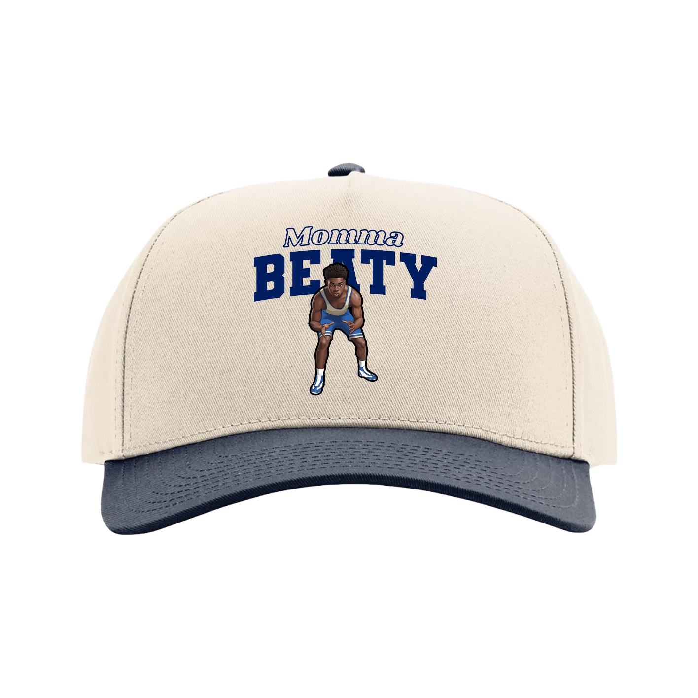 Full Fabric Five-Panel Champ Cap — Mothers Day Block in Cream/Navy