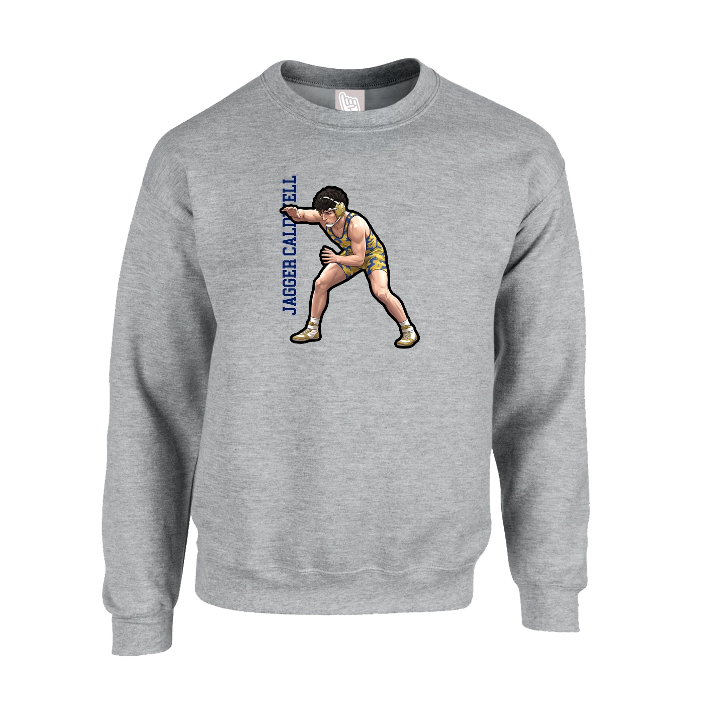 Fleece Crew — Name Vertical in Grey