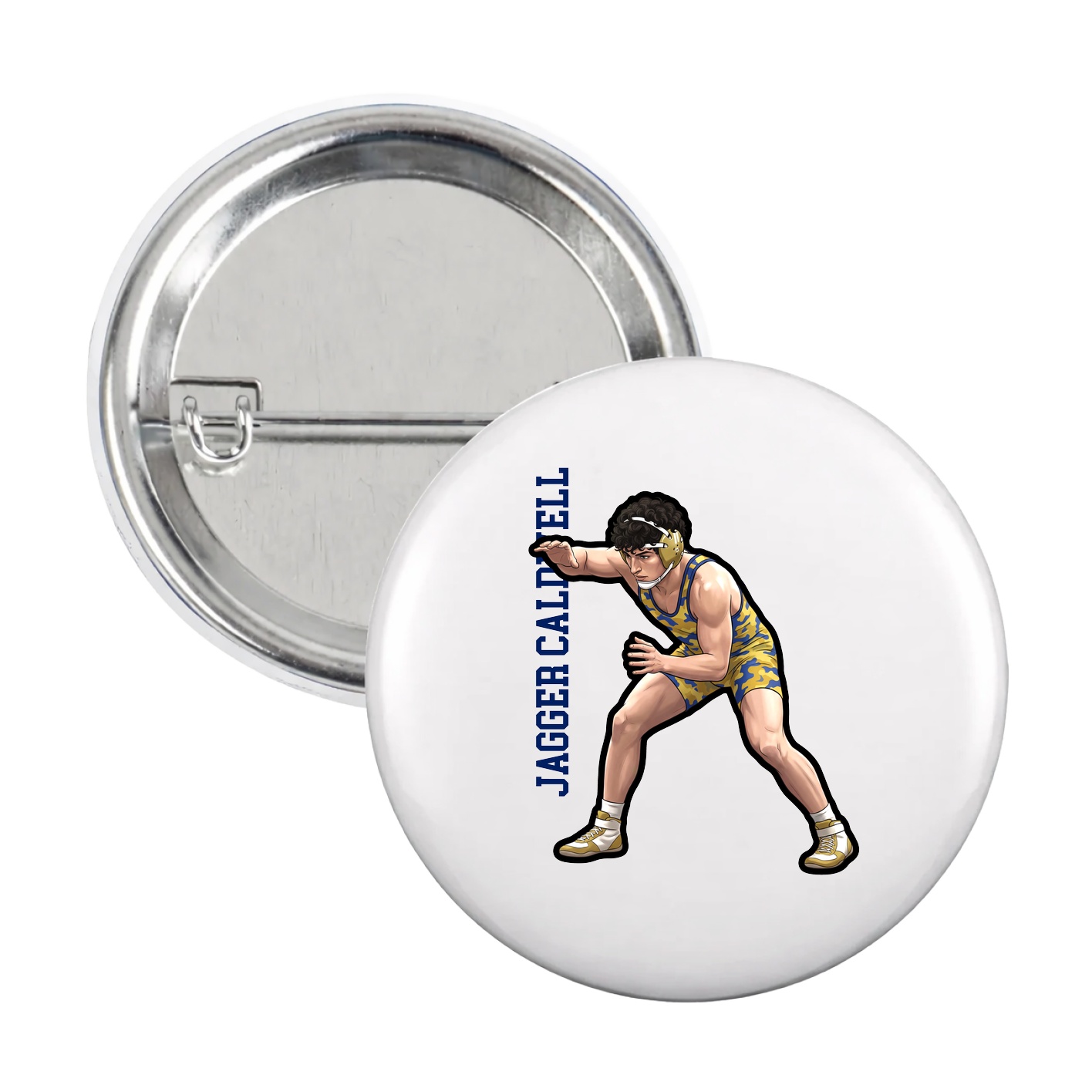 Game Day Button — Name Vertical in White