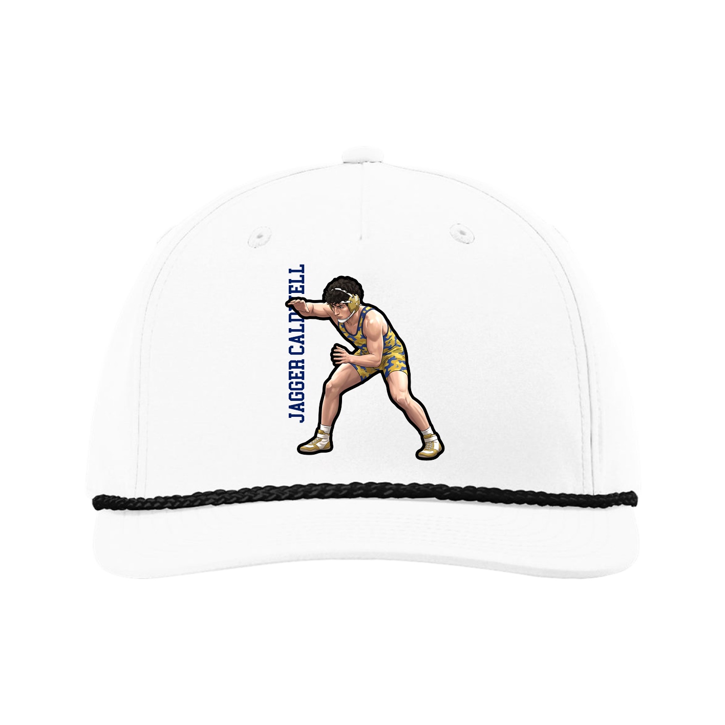 Five-Panel Classic Rope Cap — Name Vertical in White