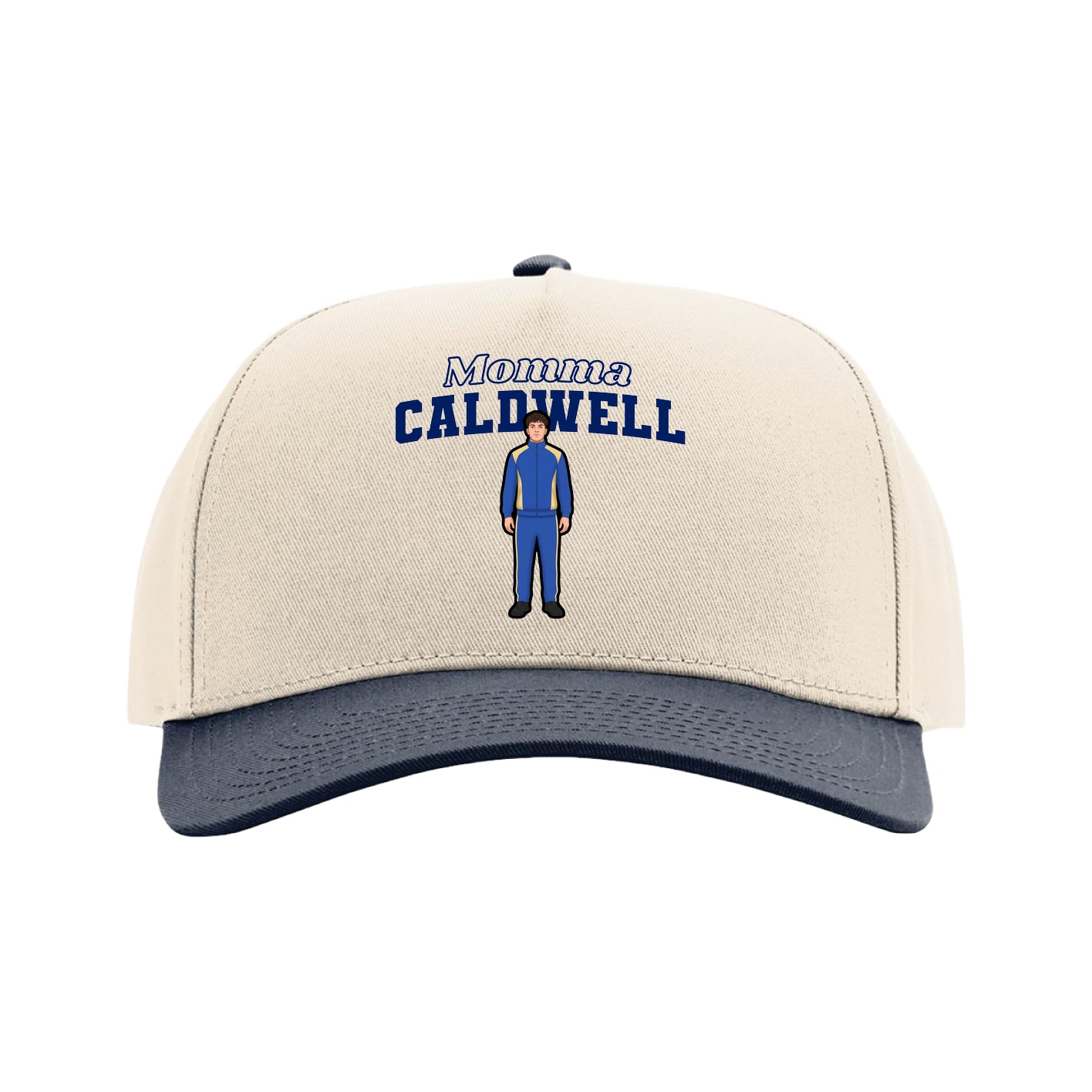 Full Fabric Five-Panel Champ Cap — Mothers Day Block in Cream/Navy