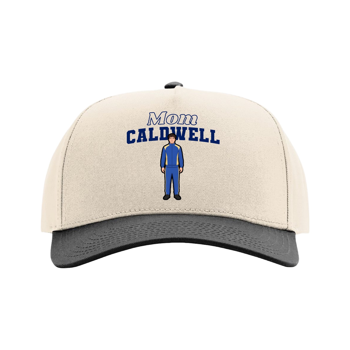 Full Fabric Five-Panel Champ Cap — Mothers Day Block in Cream/Black