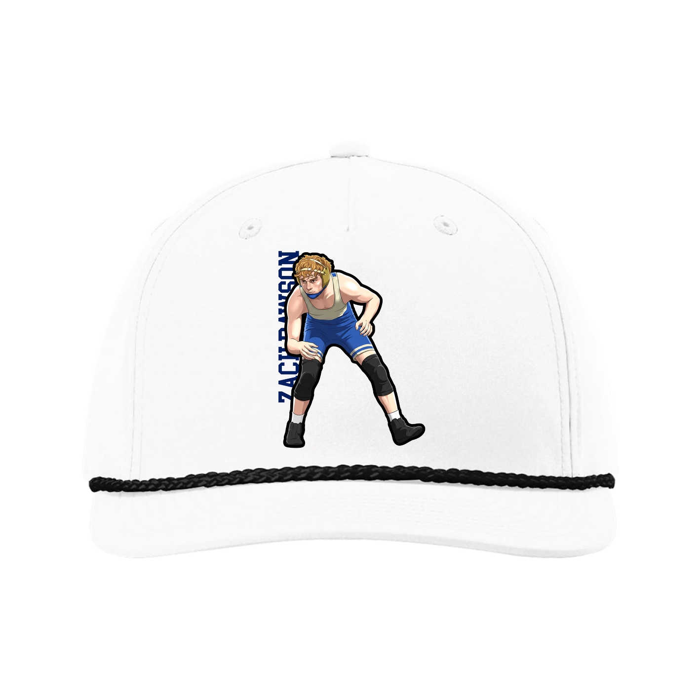 Five-Panel Classic Rope Cap — Name Vertical in White