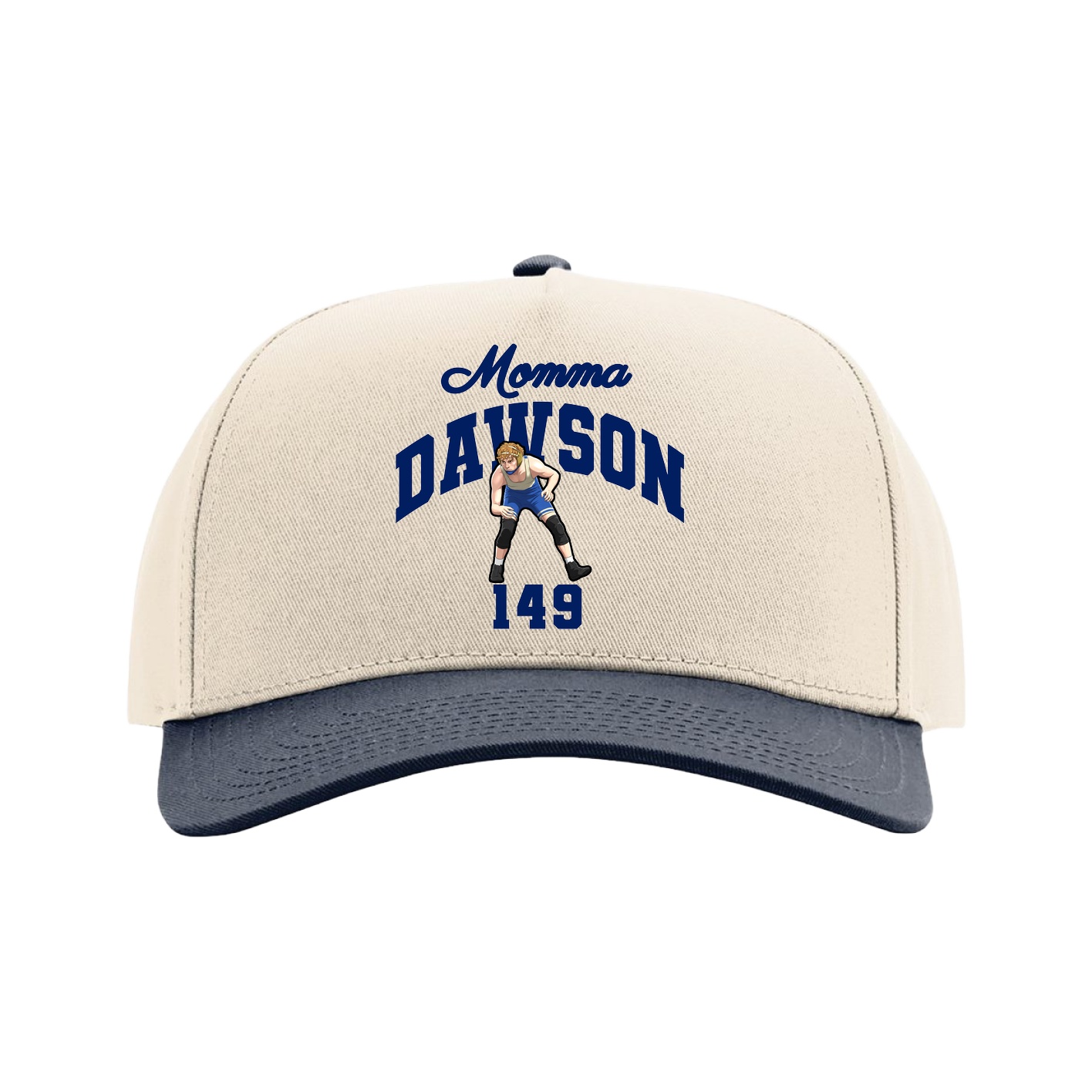 Full Fabric Five-Panel Champ Cap — Mothers Day Arch in Cream/Navy