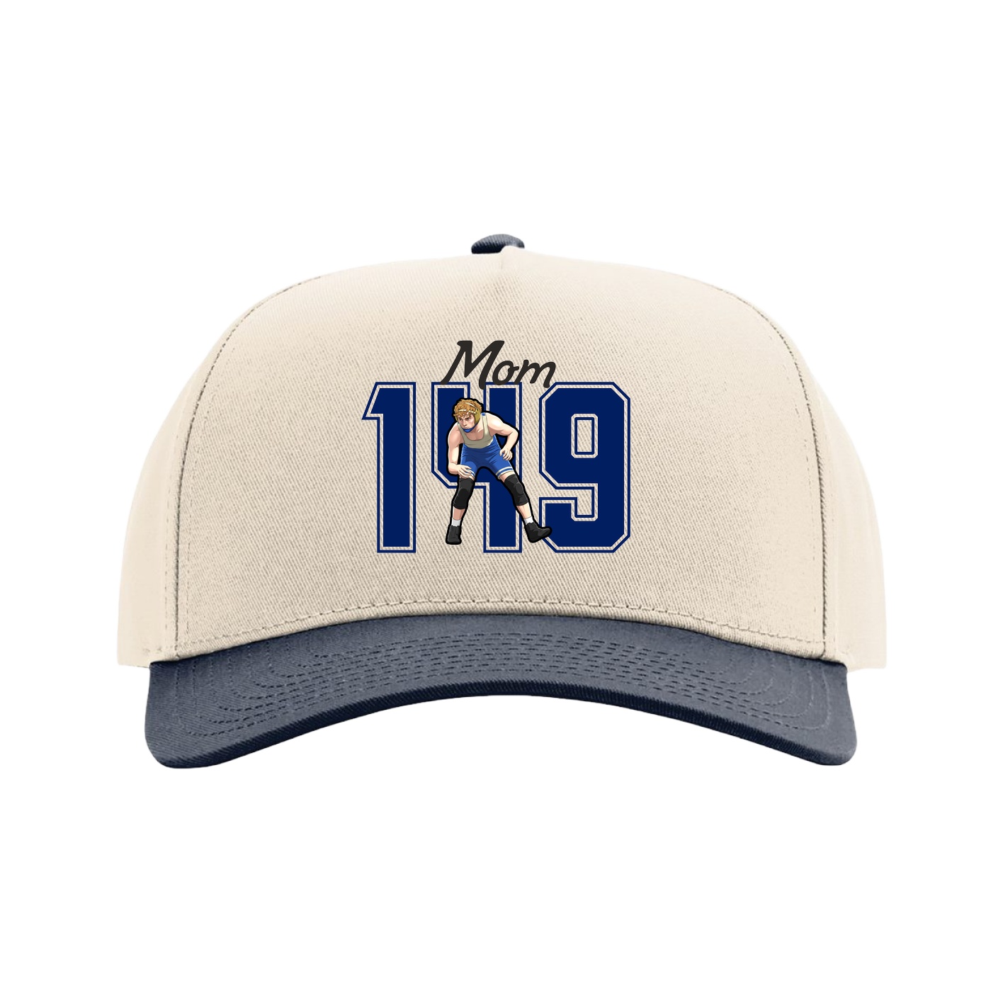 Full Fabric Five-Panel Champ Cap — Mothers Day Shirsey in Cream/Navy