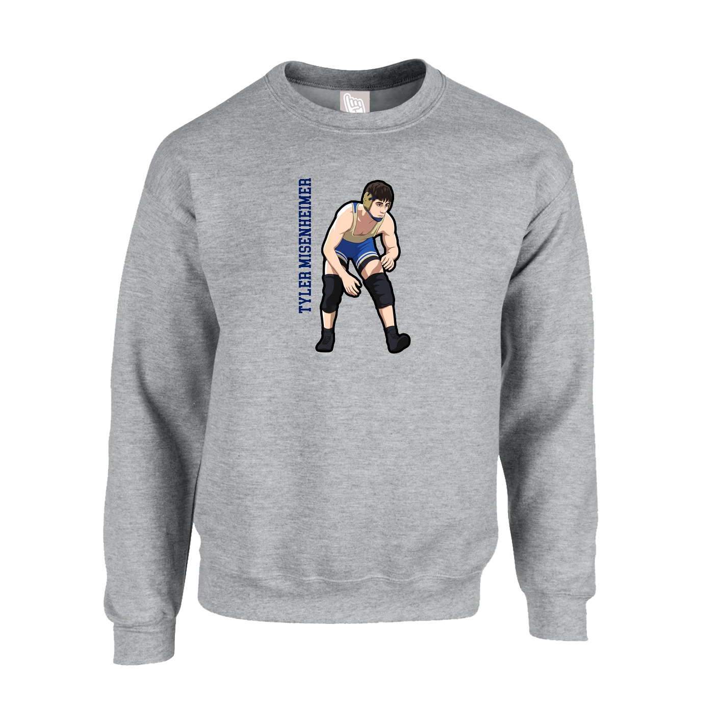 Fleece Crew — Name Vertical in Grey