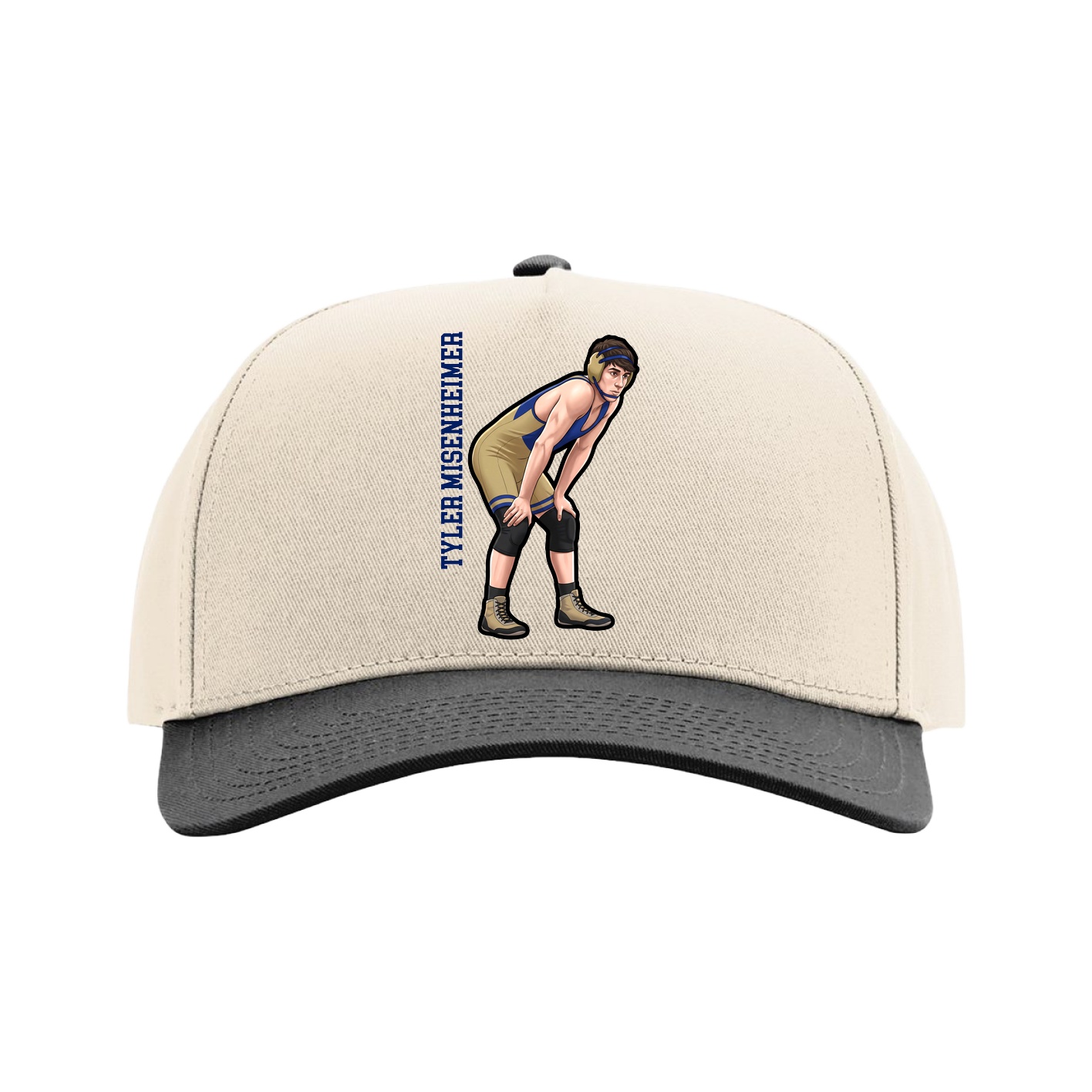 Full Fabric Five-Panel Champ Cap — Name Vertical in Cream/Black
