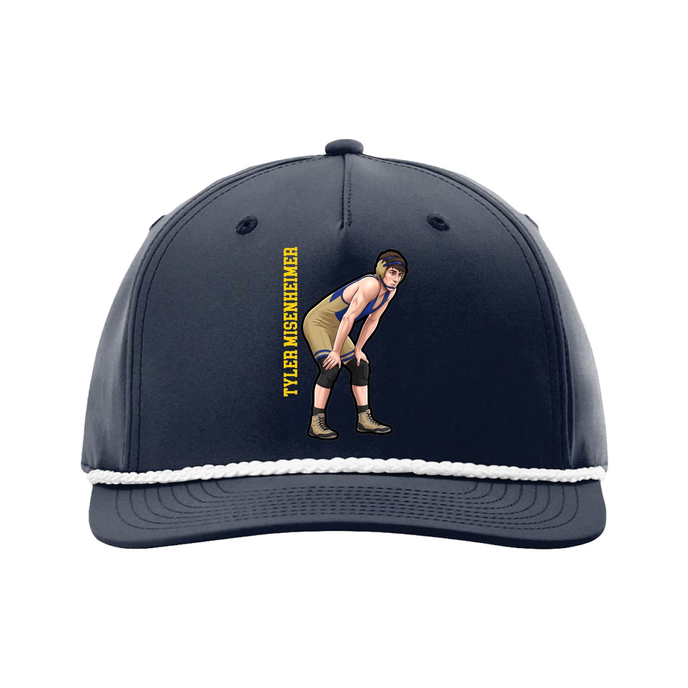 Five-Panel Classic Rope Cap — Name Vertical in Navy