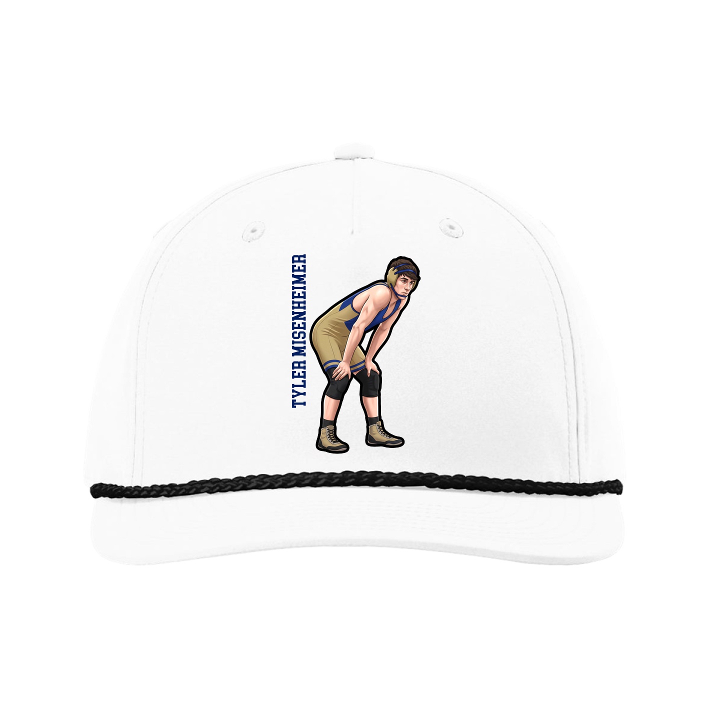Five-Panel Classic Rope Cap — Name Vertical in White