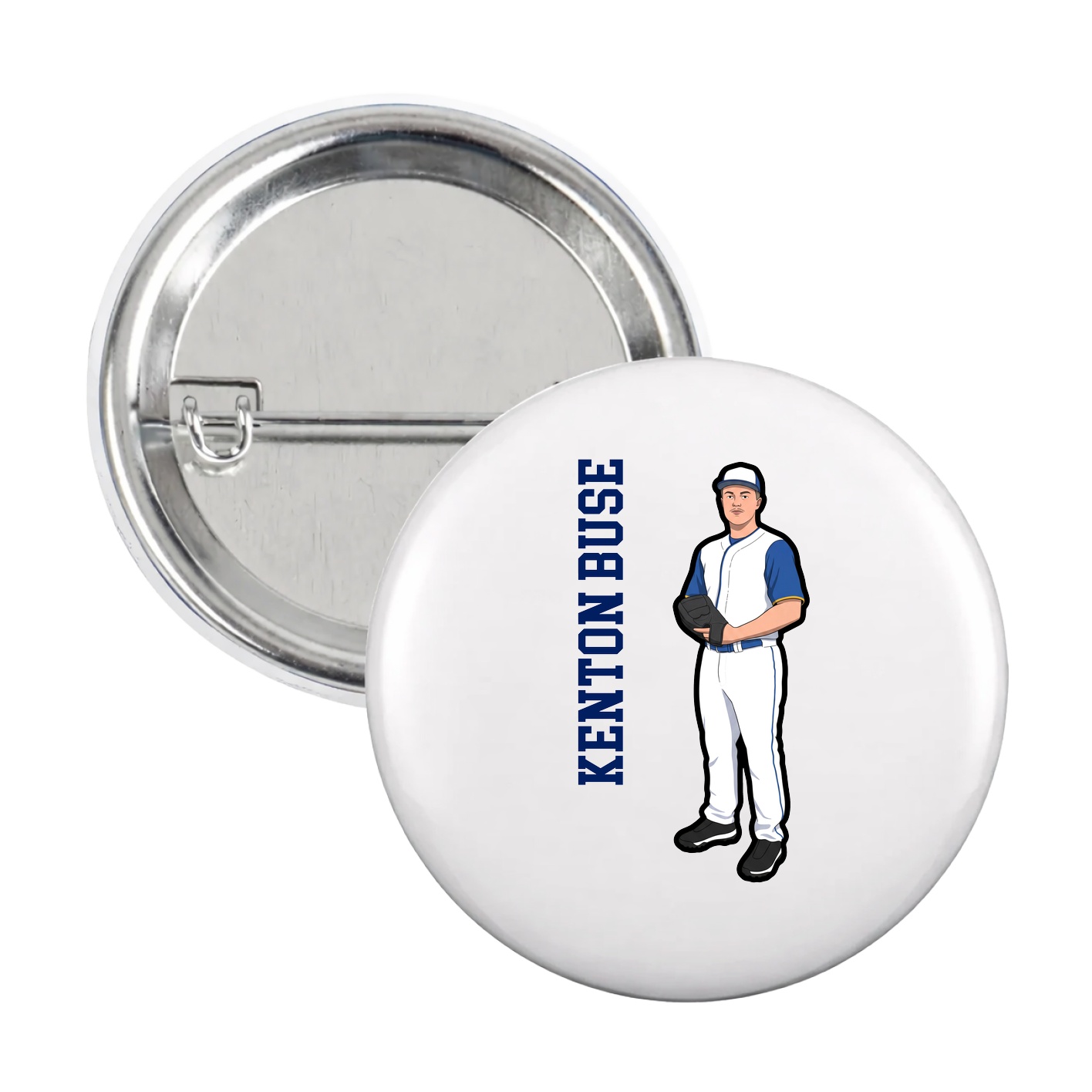 Game Day Button — Name Vertical in White