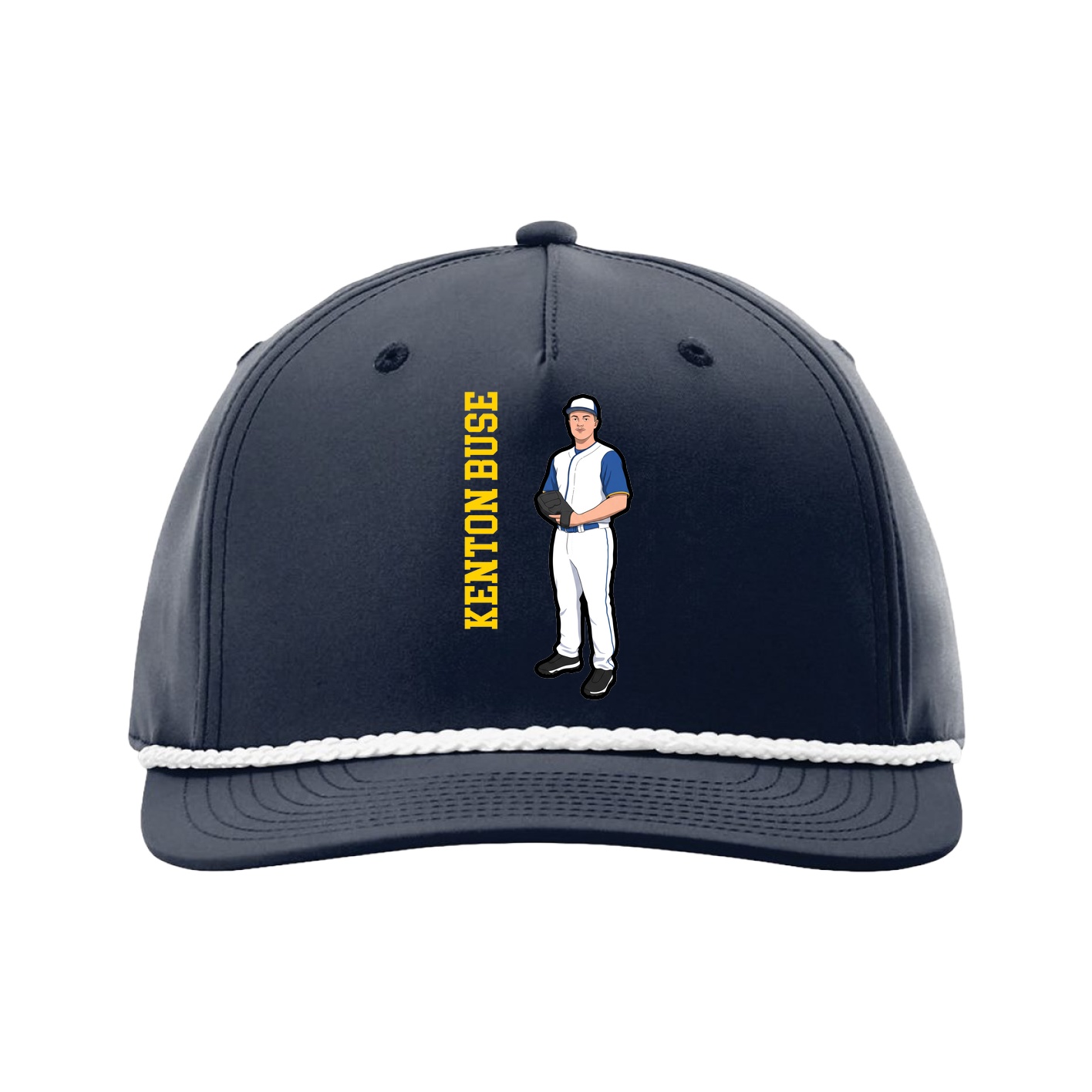 Five-Panel Classic Rope Cap — Name Vertical in Navy