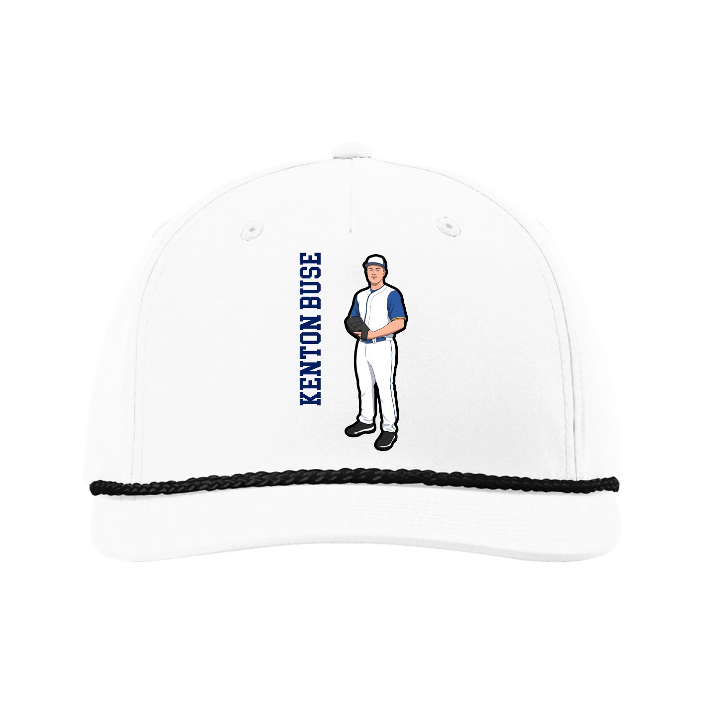 Five-Panel Classic Rope Cap — Name Vertical in White