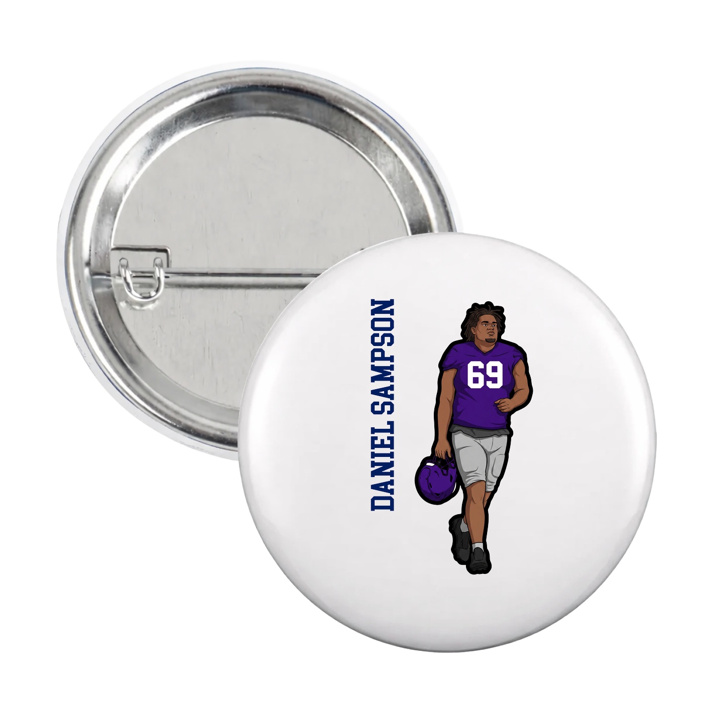 Game Day Button — Name Vertical in White