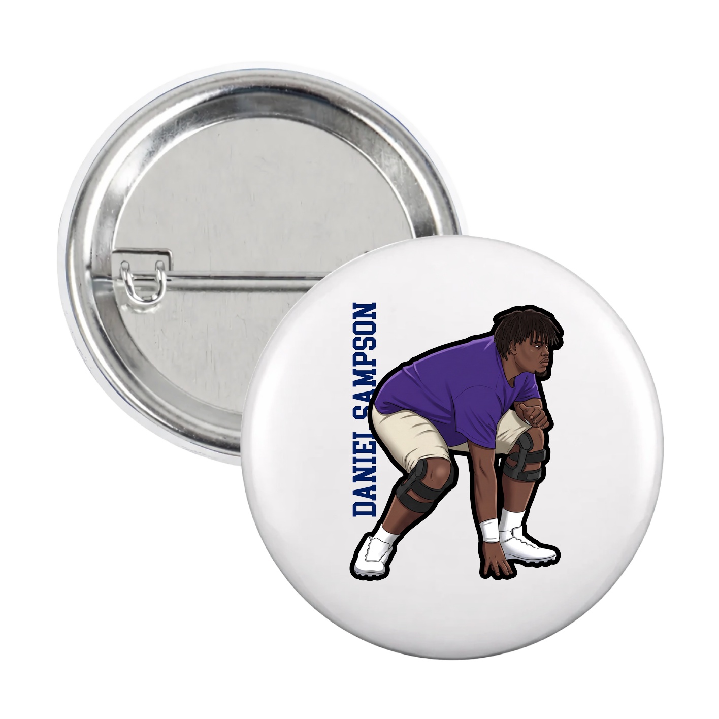 Game Day Button — Name Vertical in White