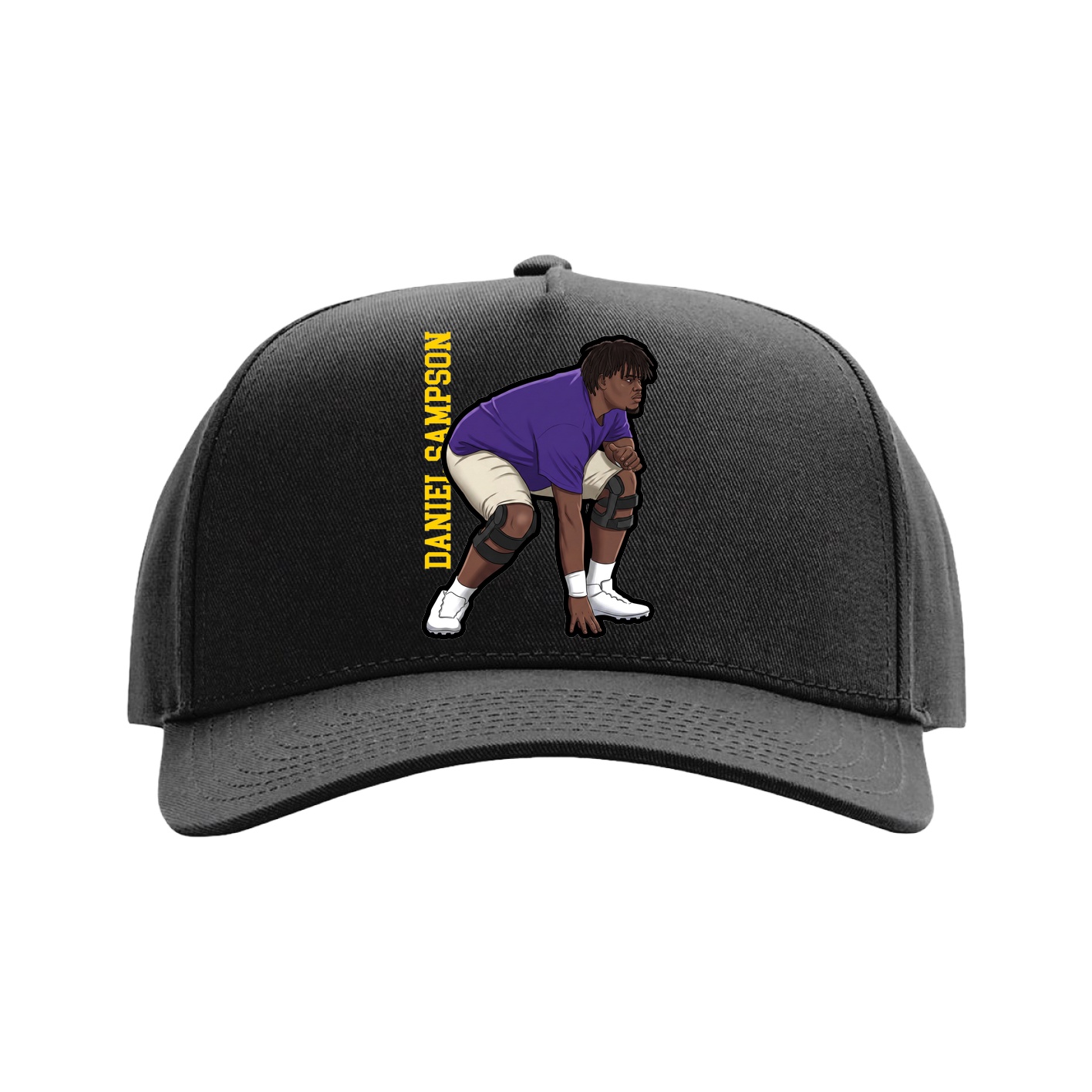 Full Fabric Five-Panel Champ Cap — Name Vertical in Black