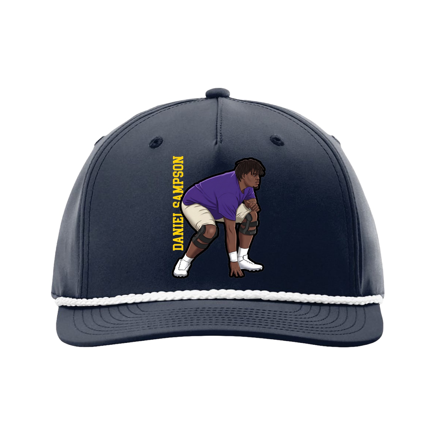 Five-Panel Classic Rope Cap — Name Vertical in Navy