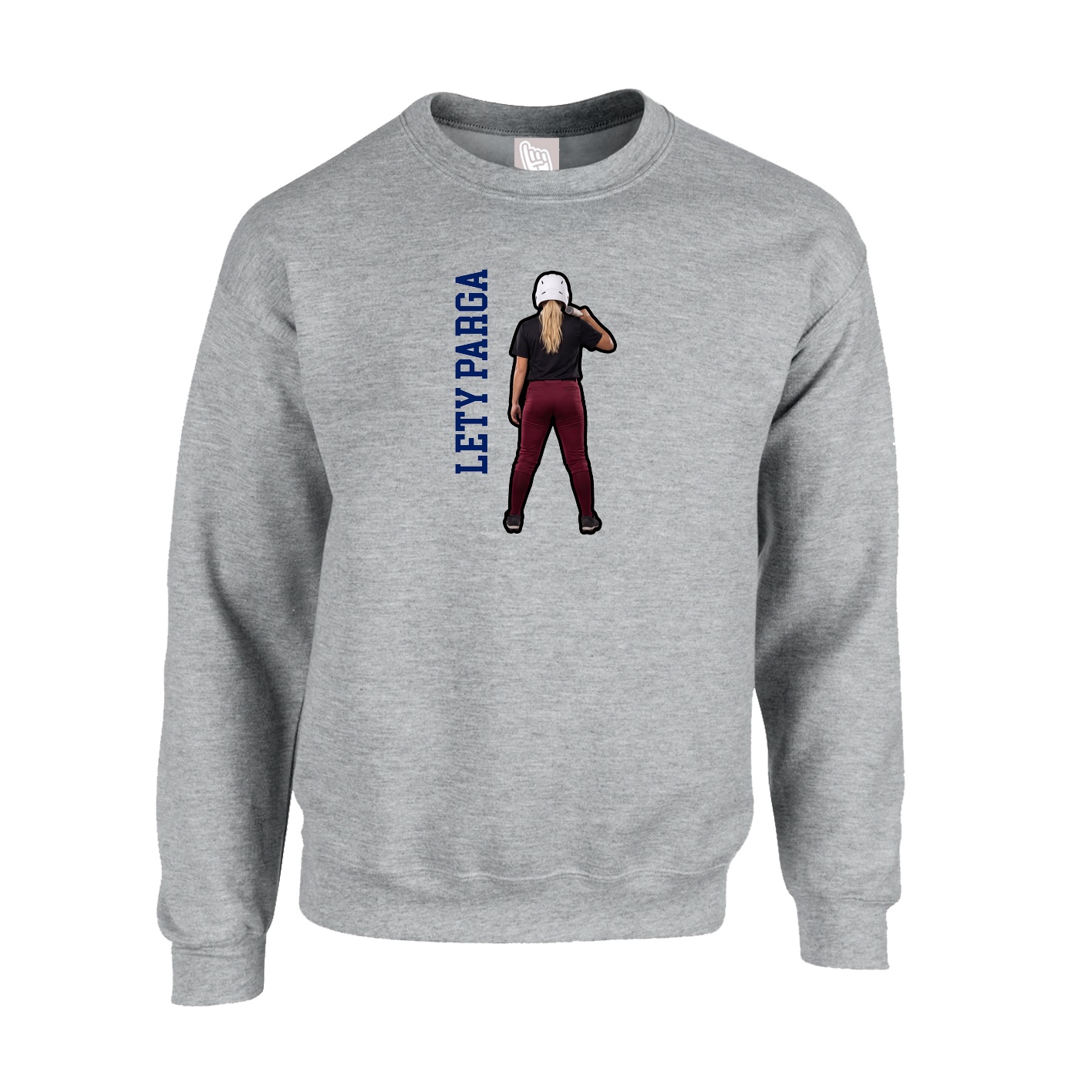 Fleece Crew — Name Vertical in Grey