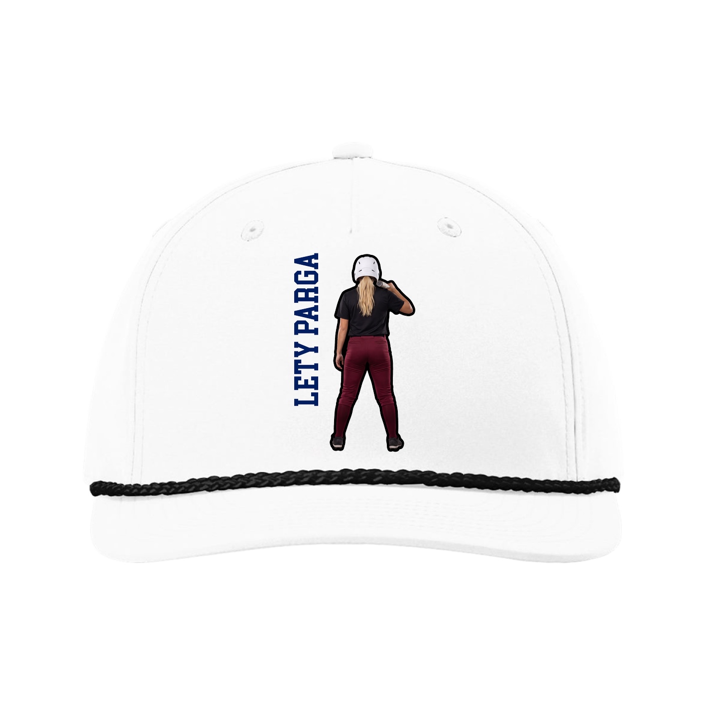 Five-Panel Classic Rope Cap — Name Vertical in White