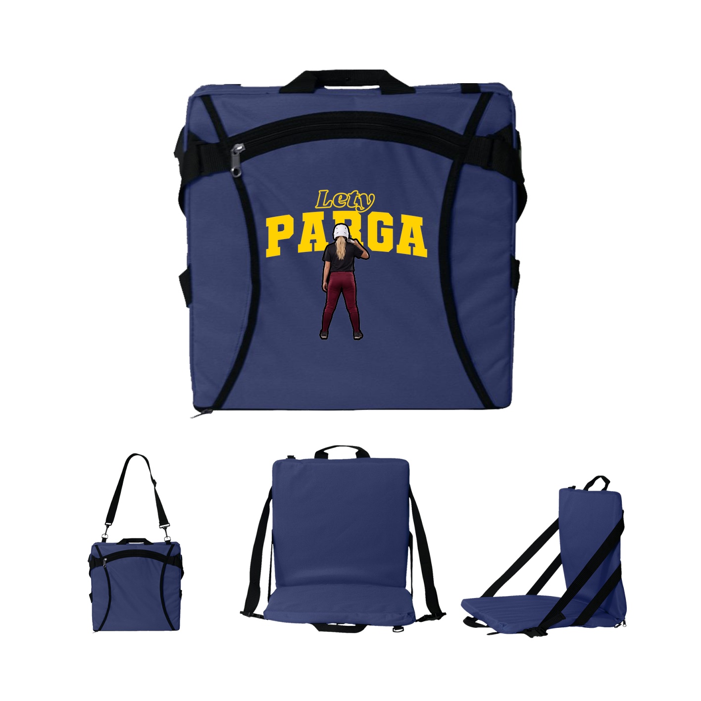 Folding Stadium Seat — Name Arch in Navy
