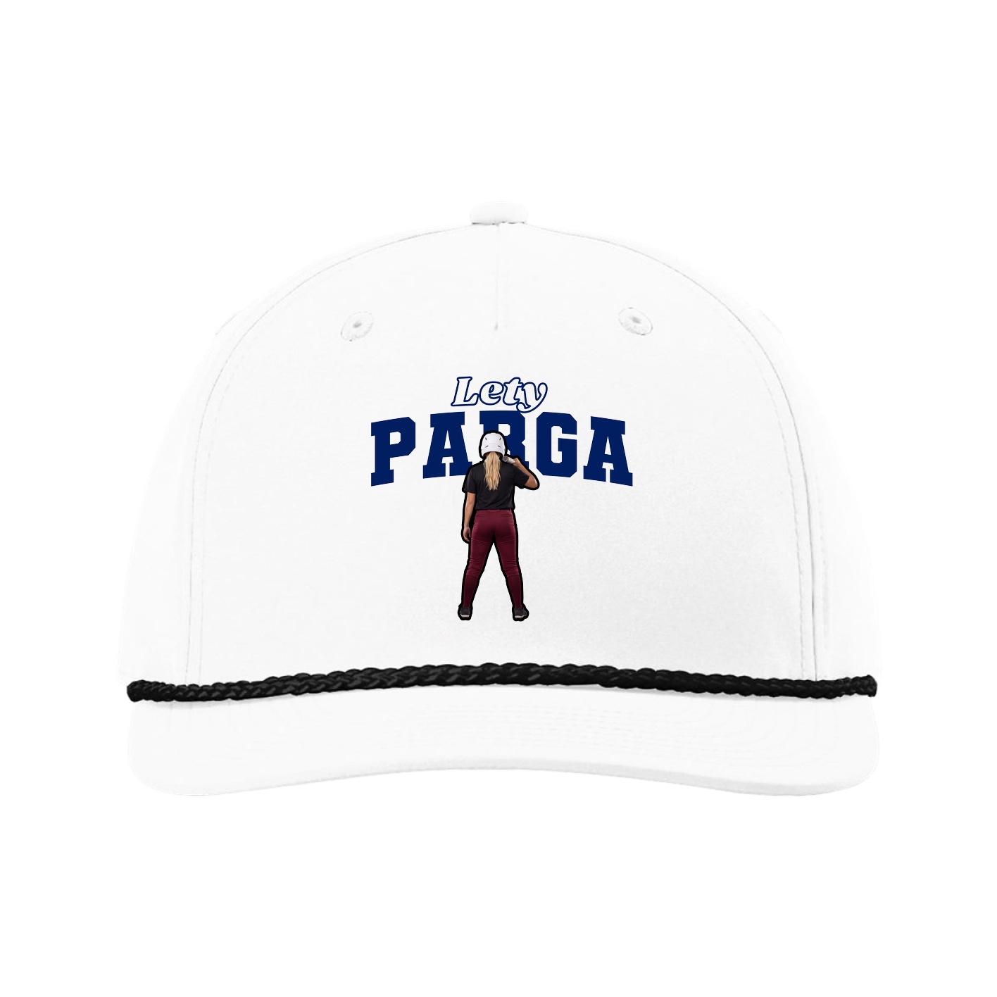 Five-Panel Classic Rope Cap — Name Arch in White