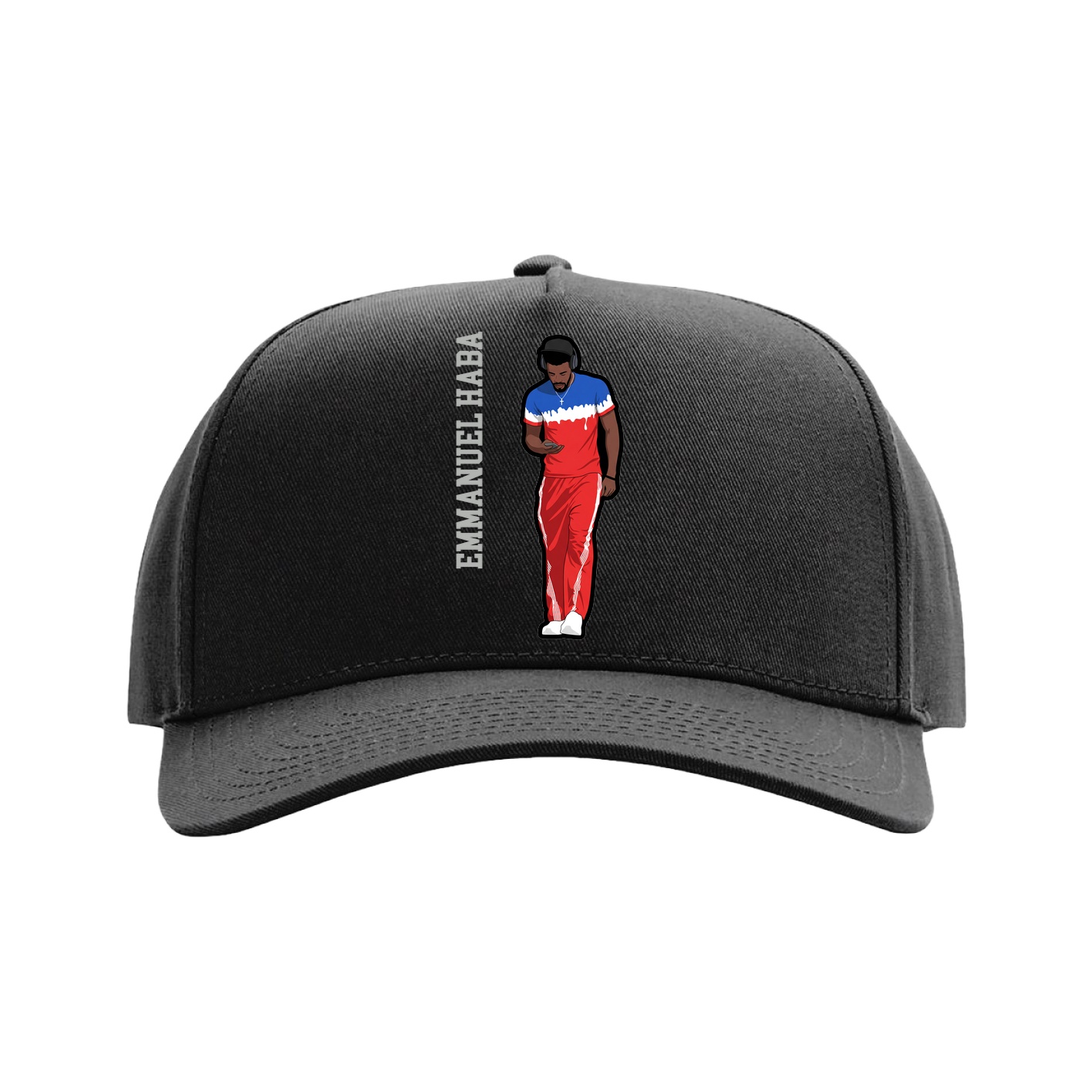 Full Fabric Five-Panel Champ Cap — Name Vertical in Black