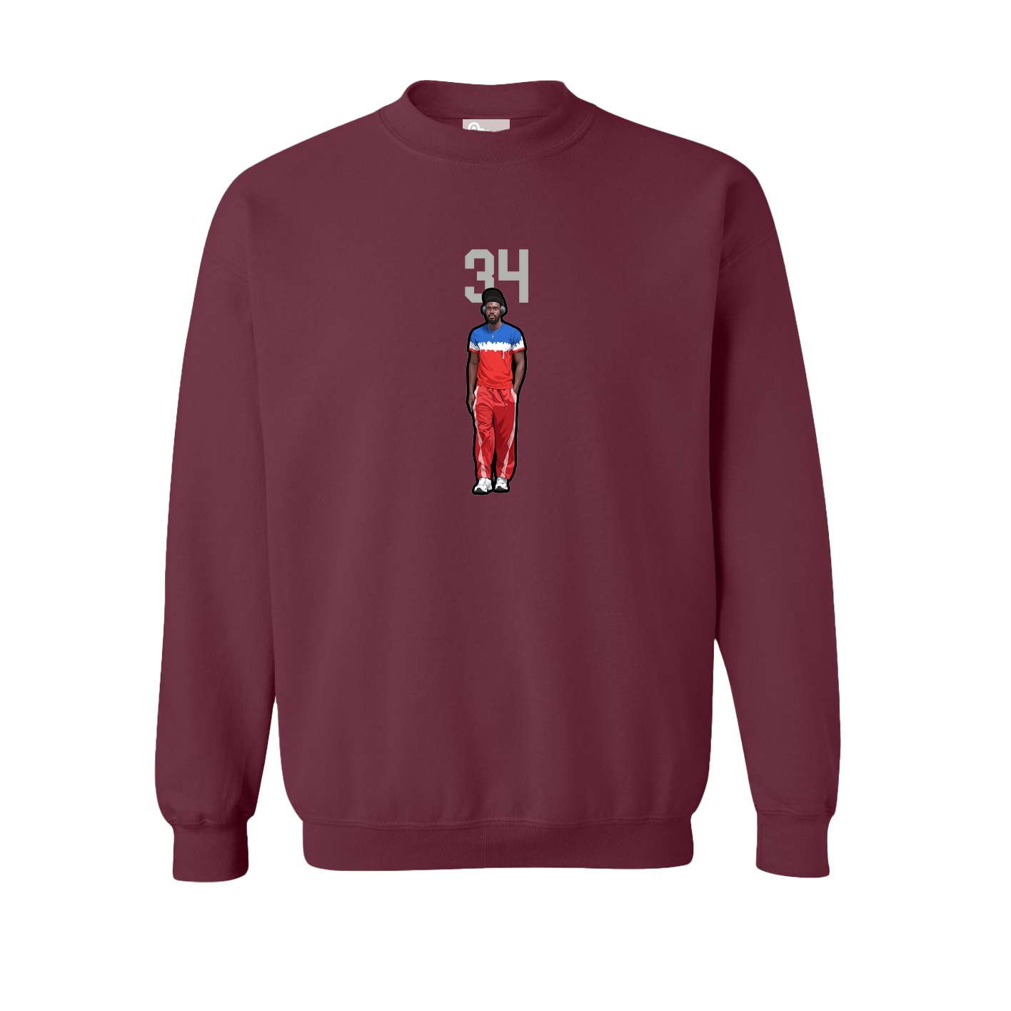 Fleece Crew — Number Top in Maroon