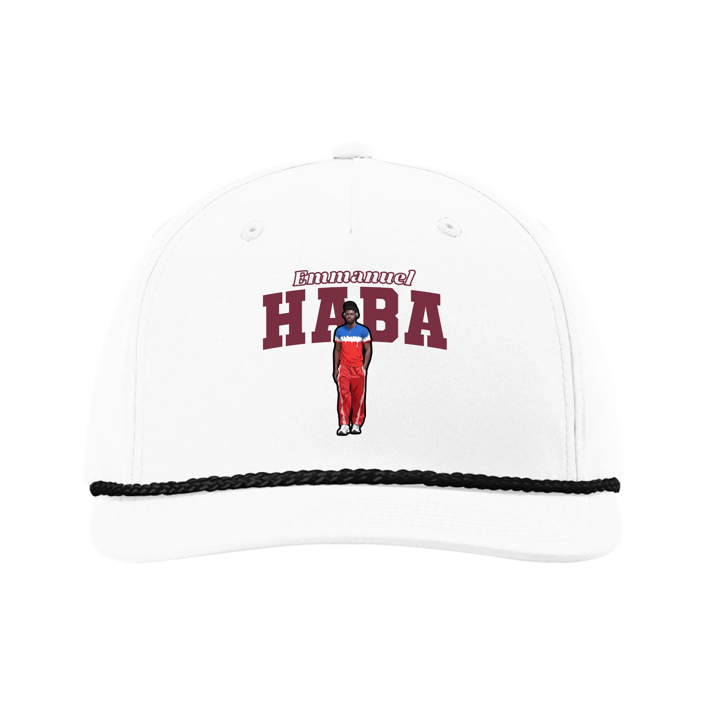 Five-Panel Classic Rope Cap — Name Arch in White