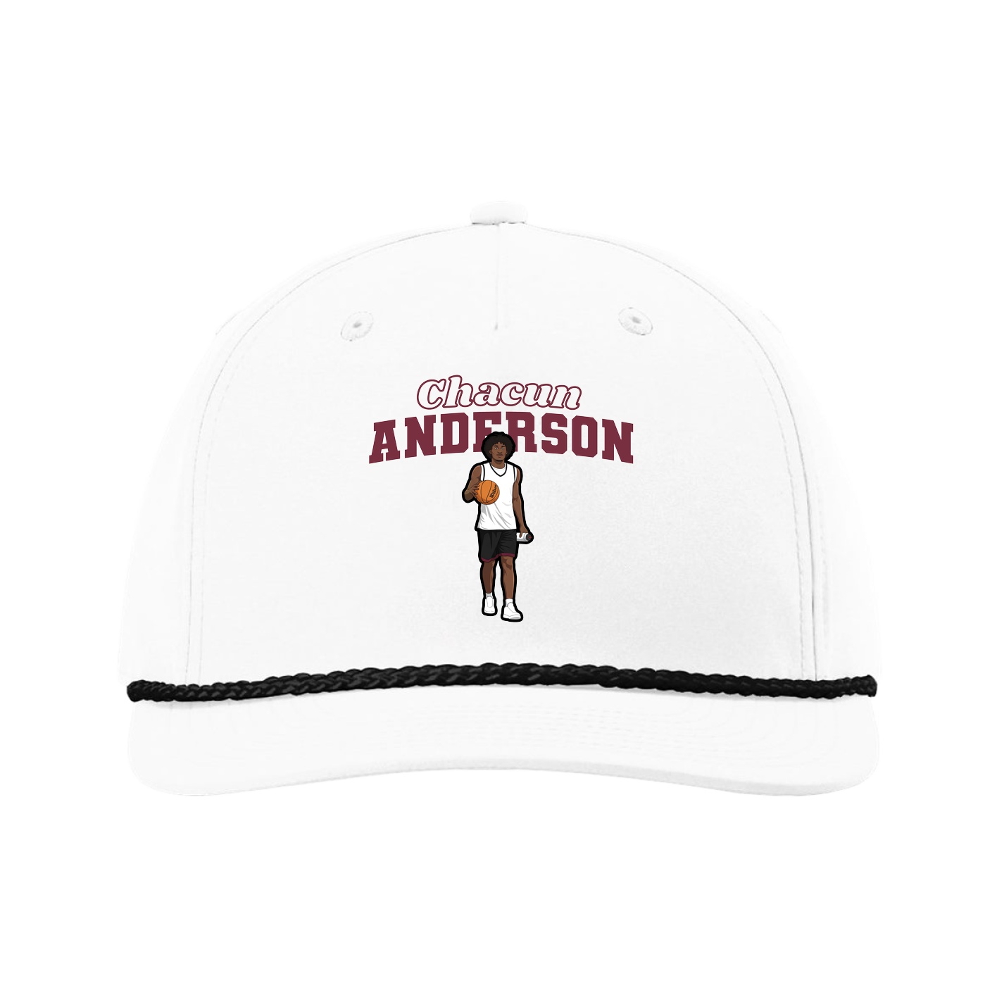 Five-Panel Classic Rope Cap — Name Arch in White