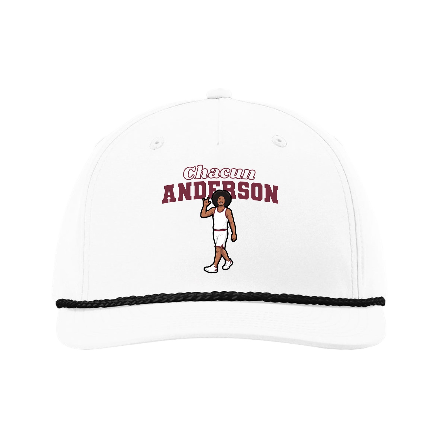 Five-Panel Classic Rope Cap — Name Arch in White