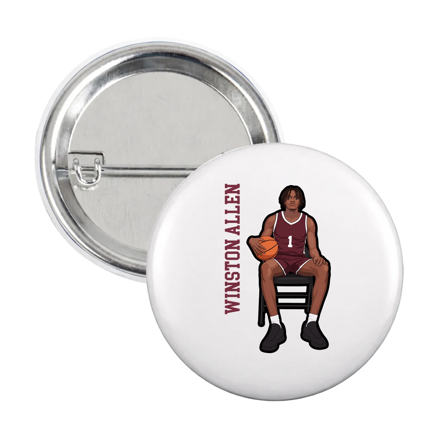 Game Day Button — Name Vertical in White