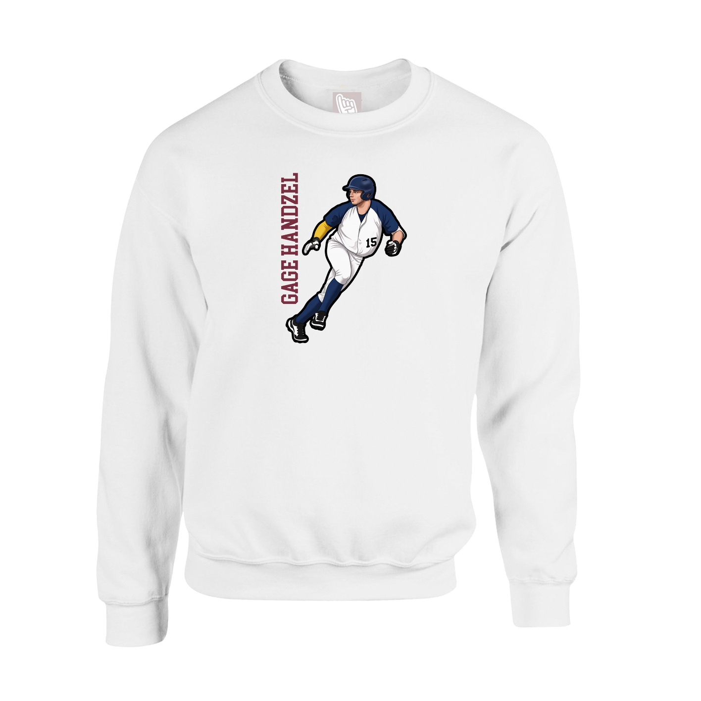 Fleece Crew — Name Vertical in White