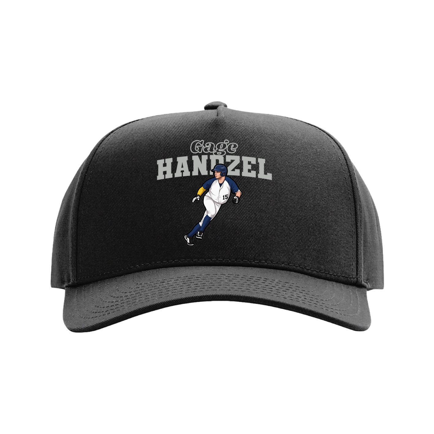 Full Fabric Five-Panel Champ Cap — Name Arch in Black