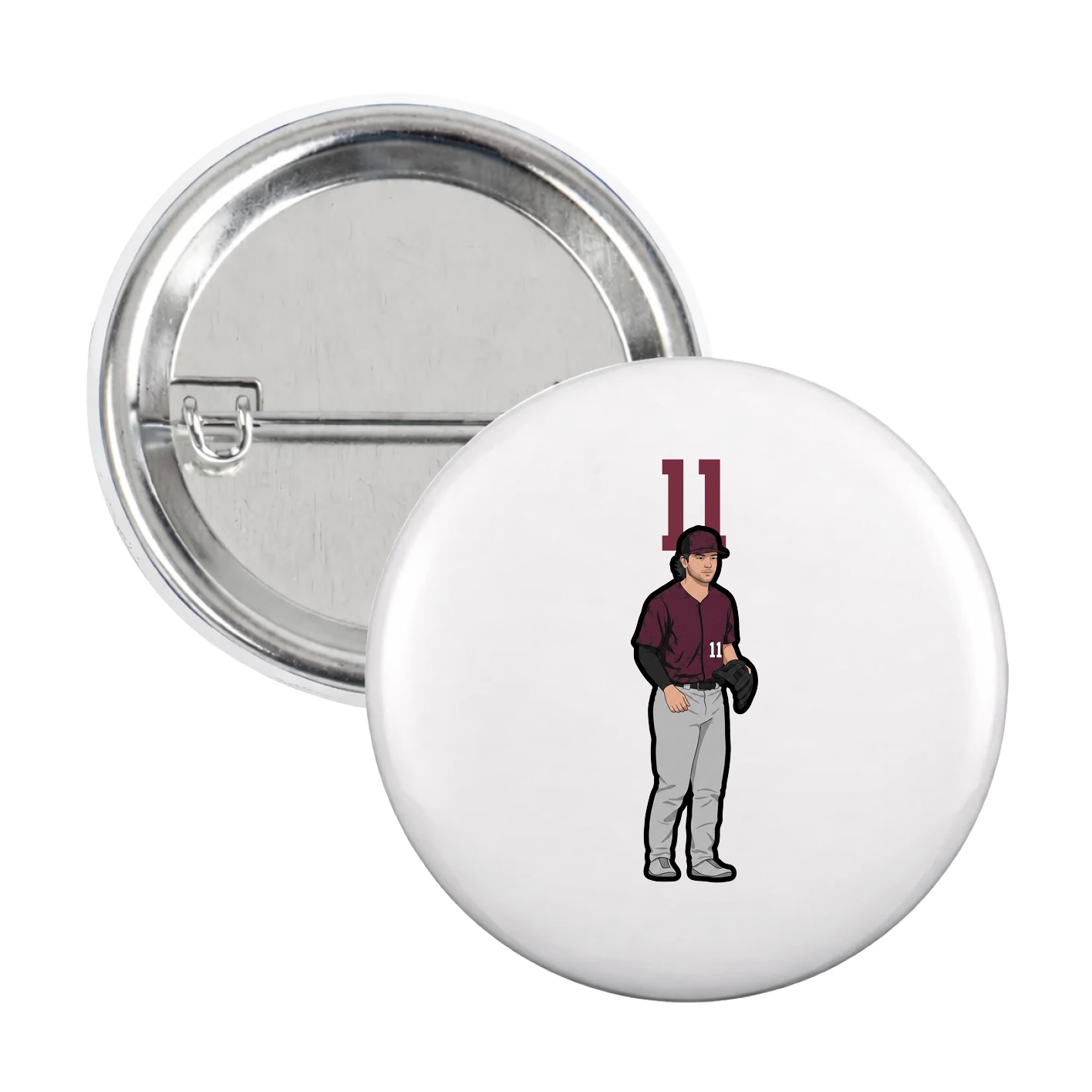 Game Day Button — Number Top in White