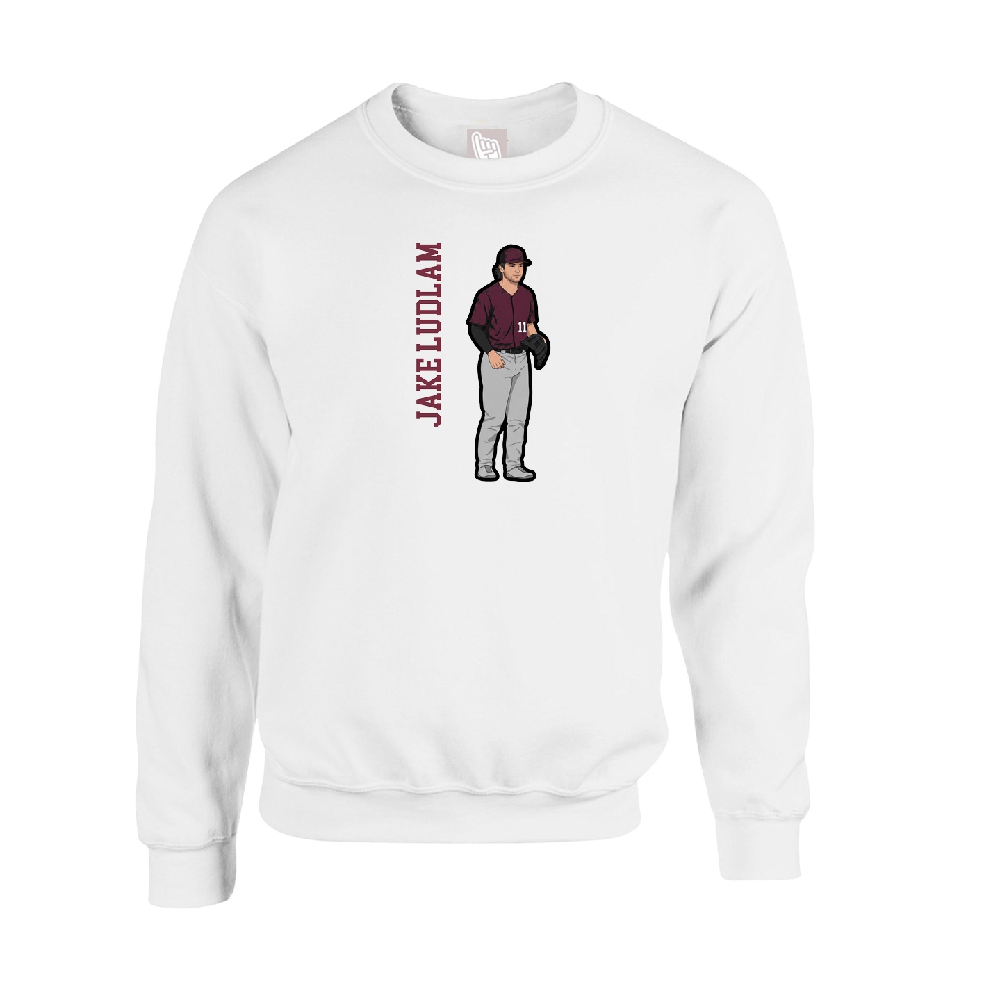 Fleece Crew — Name Vertical in White