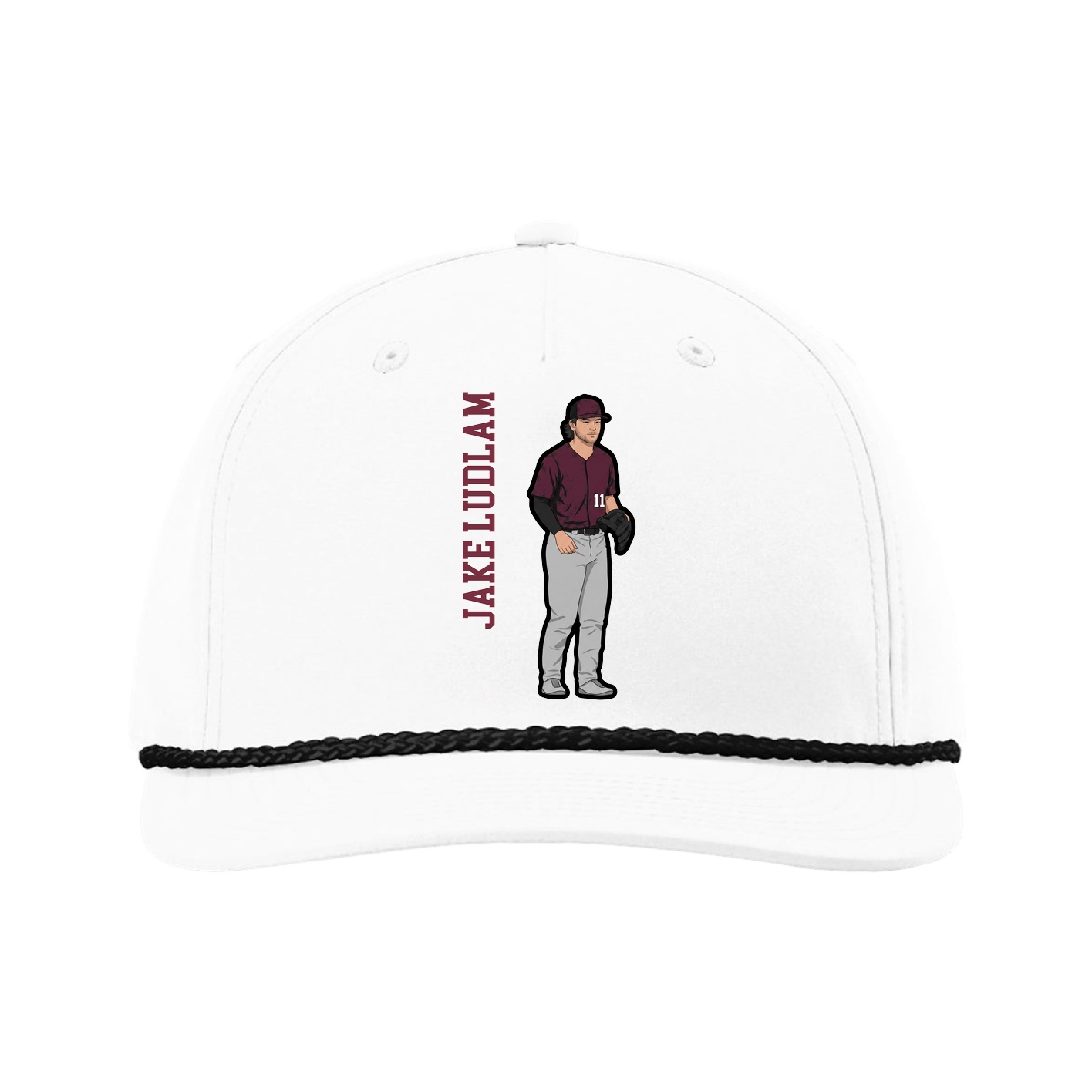 Five-Panel Classic Rope Cap — Name Vertical in White