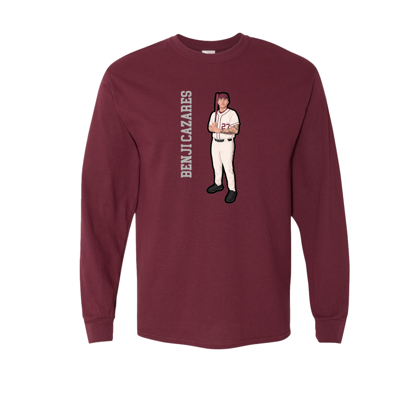 Long Sleeve Tee — Name Vertical in Maroon