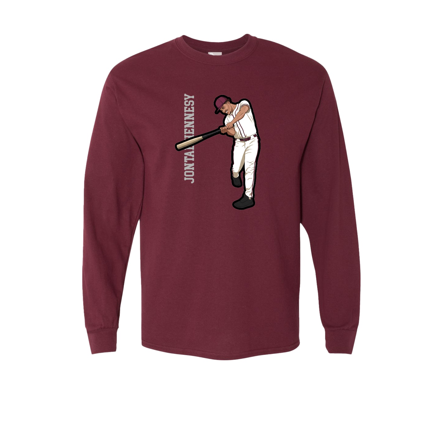 Long Sleeve Tee — Name Vertical in Maroon
