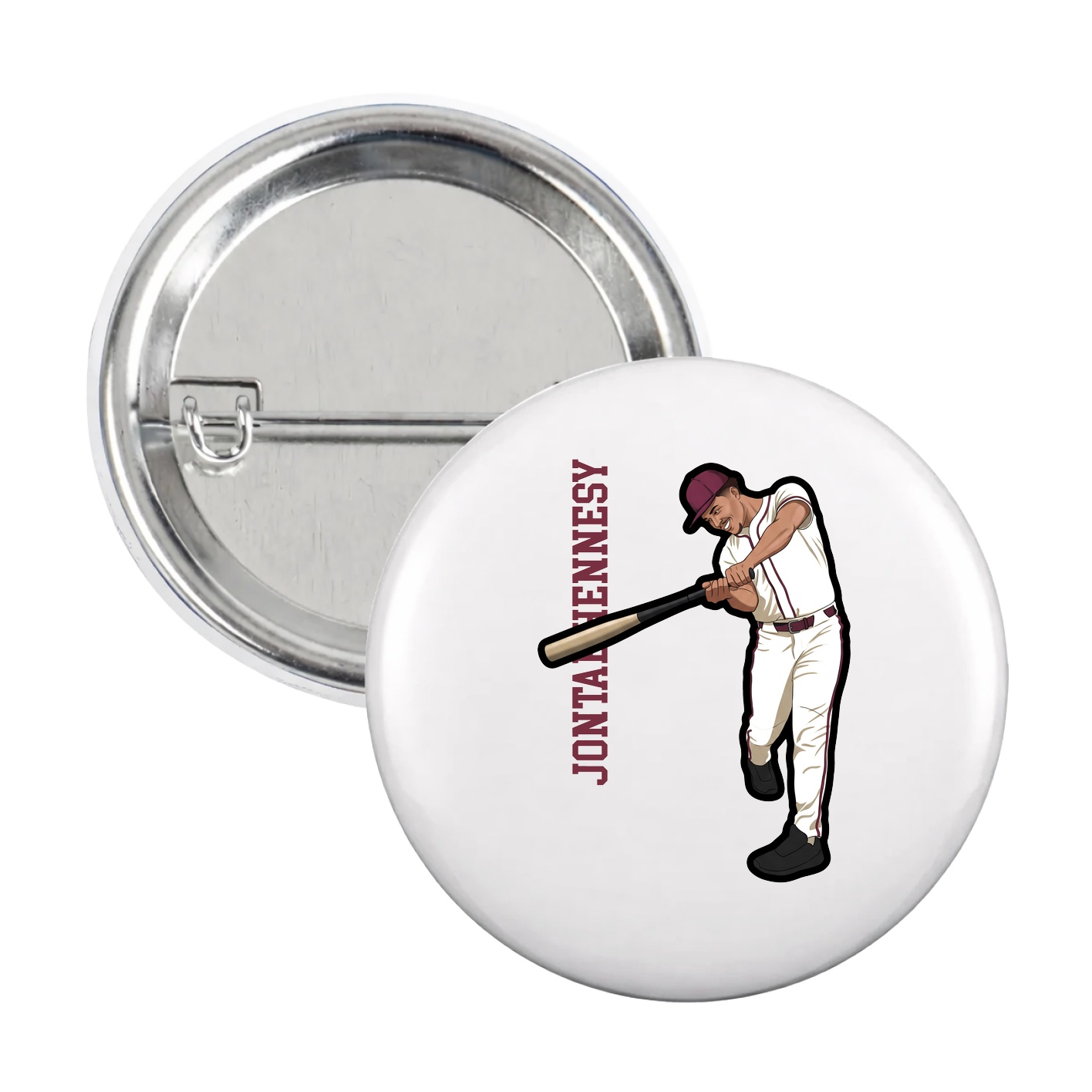 Game Day Button — Name Vertical in White