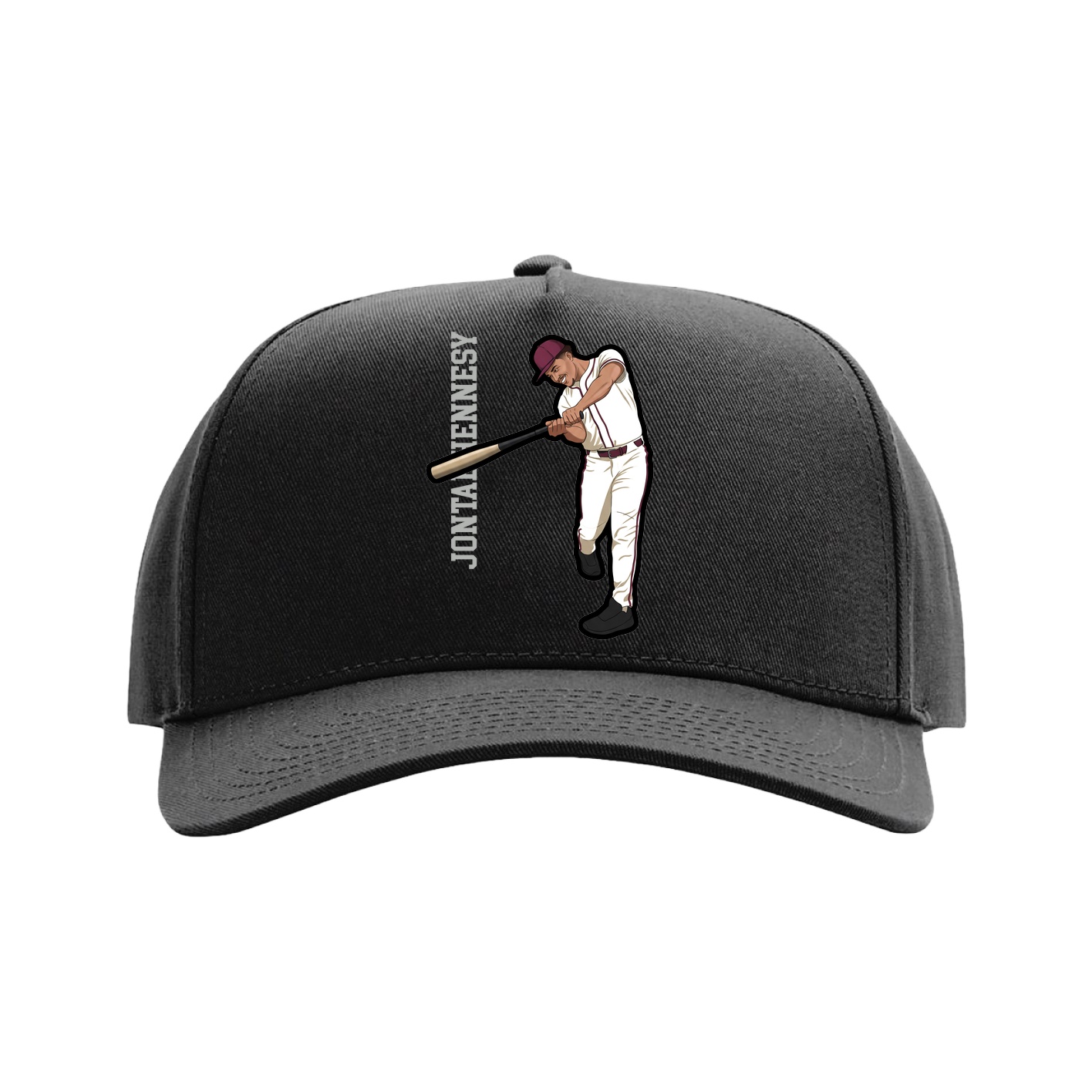 Full Fabric Five-Panel Champ Cap — Name Vertical in Black